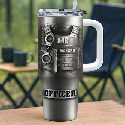 Commemorate Your Dedication And Courage, Badge and Handcuffs - Personalized 40oz Tumbler With Straw - OFC031_TBS