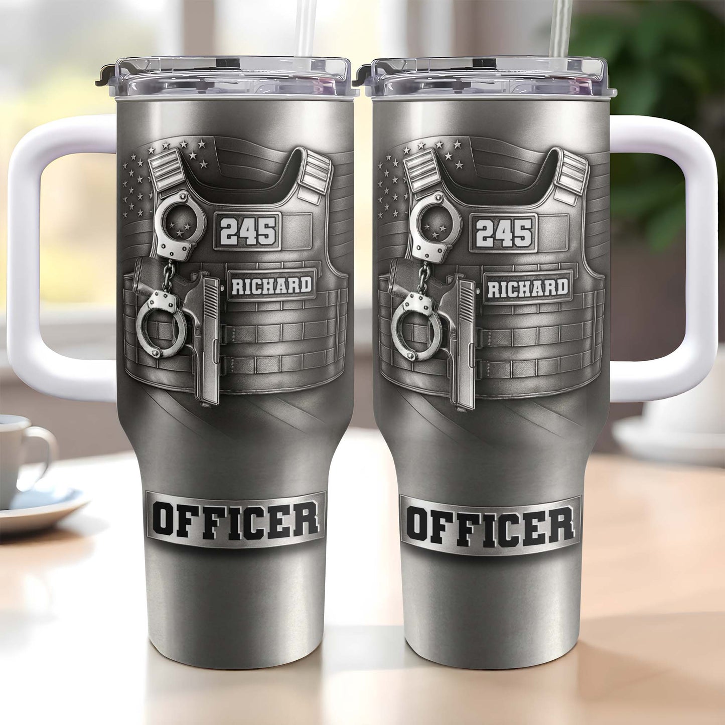 Commemorate Your Dedication And Courage, Badge and Handcuffs - Personalized 40oz Tumbler With Straw - OFC031_TBS