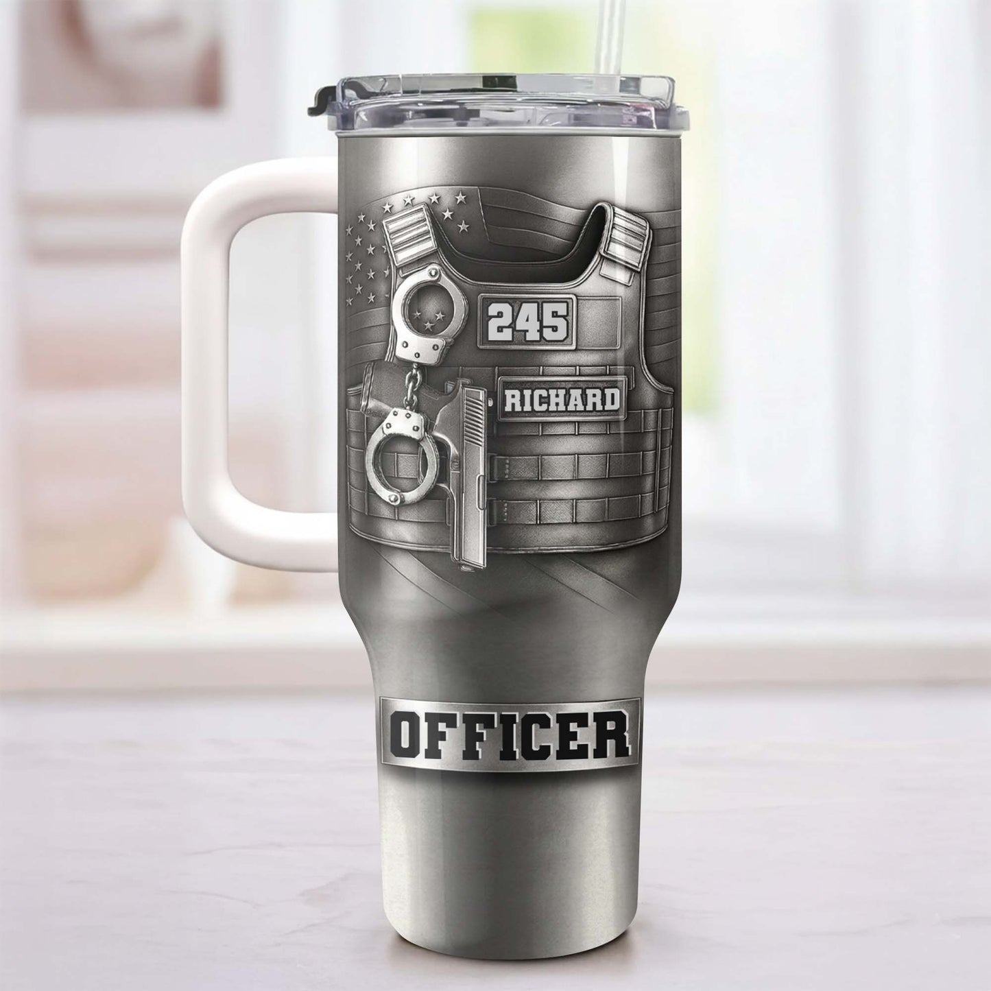 Commemorate Your Dedication And Courage, Badge and Handcuffs - Personalized 40oz Tumbler With Straw - OFC031_TBS