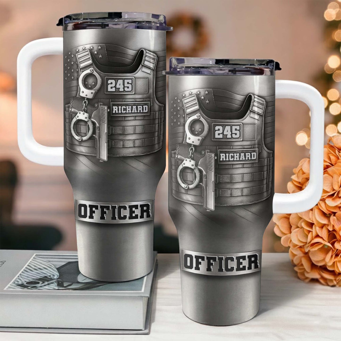 Commemorate Your Dedication And Courage, Badge and Handcuffs - Personalized 40oz Tumbler With Straw - OFC031_TBS