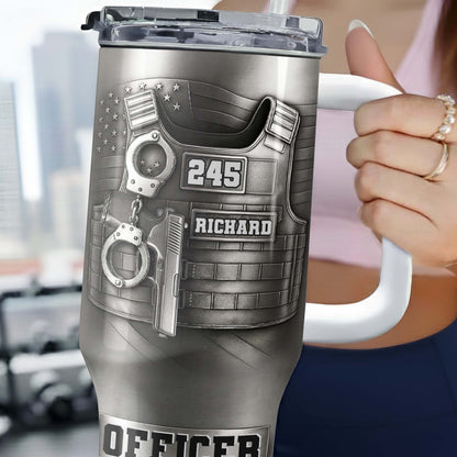 Commemorate Your Dedication And Courage, Badge and Handcuffs - Personalized 40oz Tumbler With Straw - OFC031_TBS