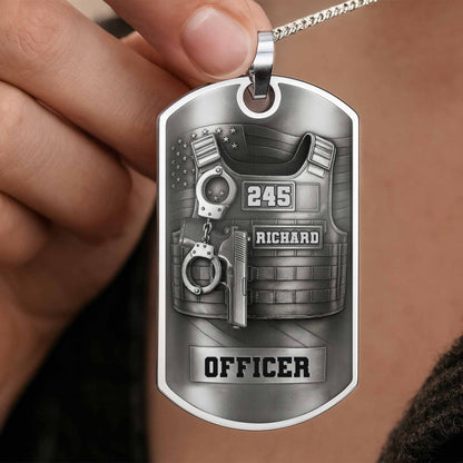 To My Brave Officer, Badge, Gun And Handcuffs - Personalized Custom Dog Tag Necklace - OFC035_DTNECK