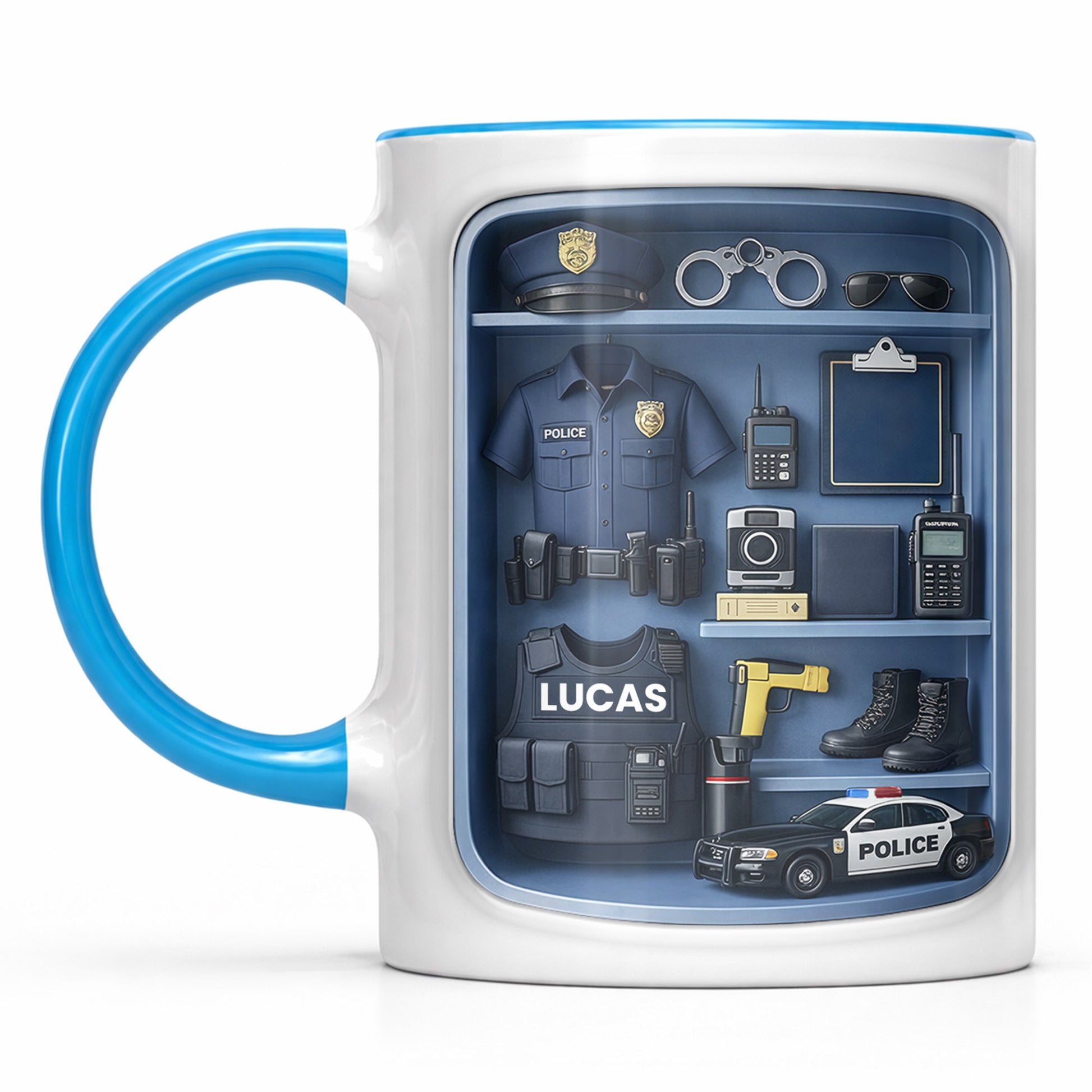 Police Officer Uniform And Gear With Patrol Car