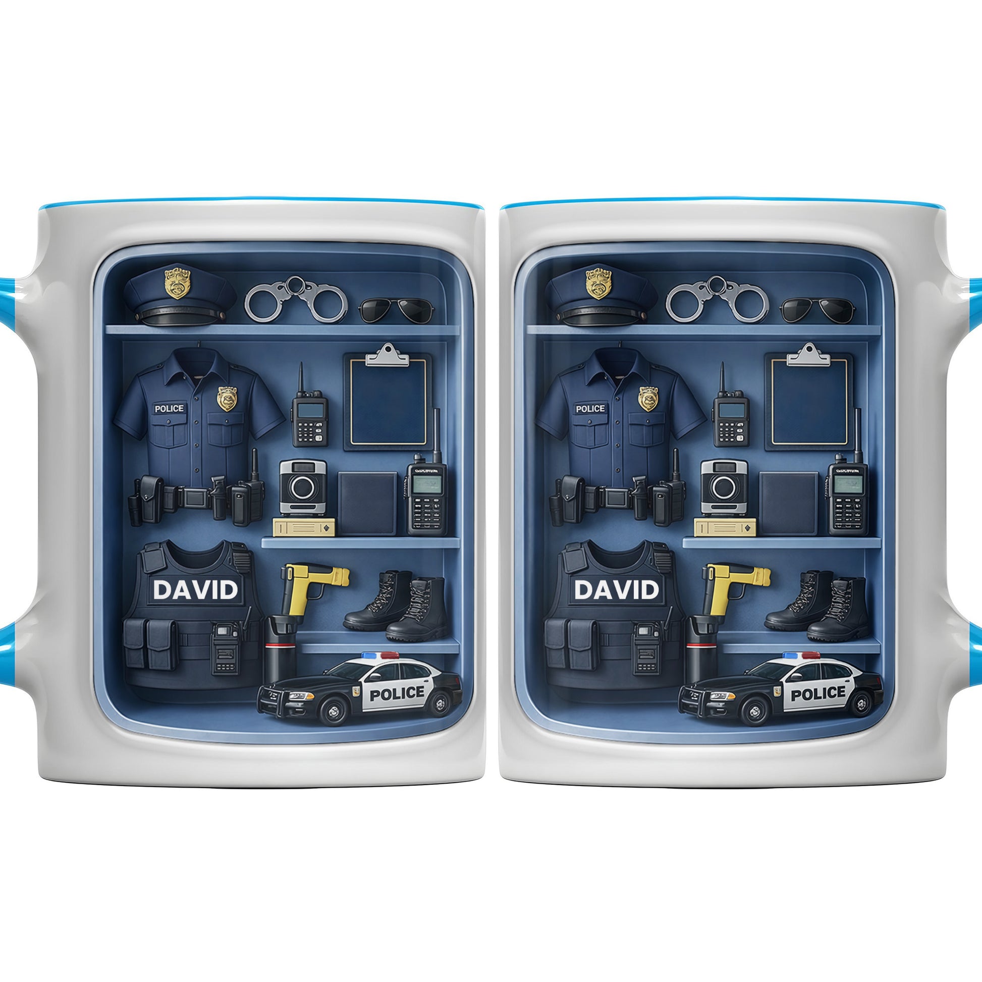 Police Officer Uniform And Gear With Patrol Car