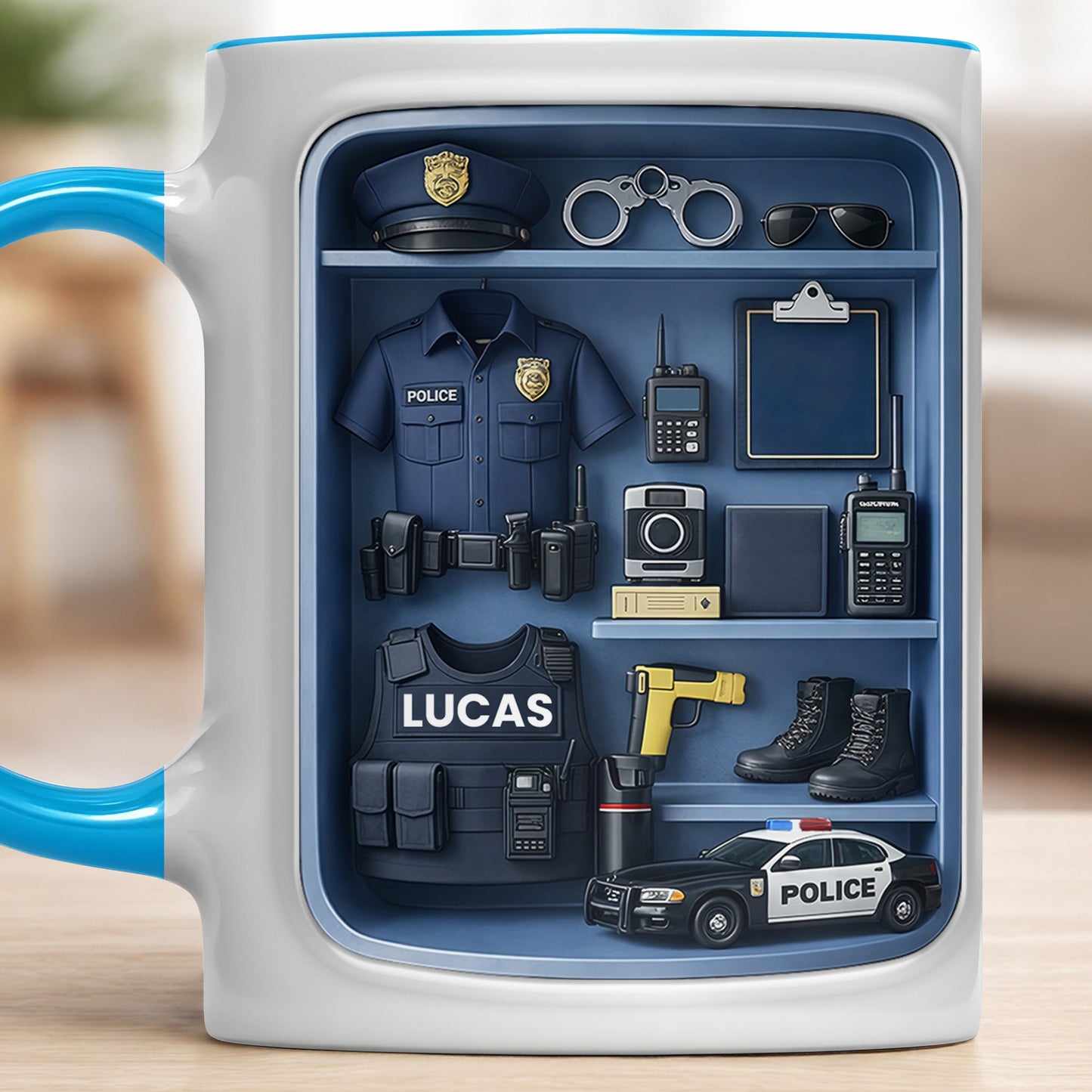 Police Officer Uniform And Gear With Patrol Car