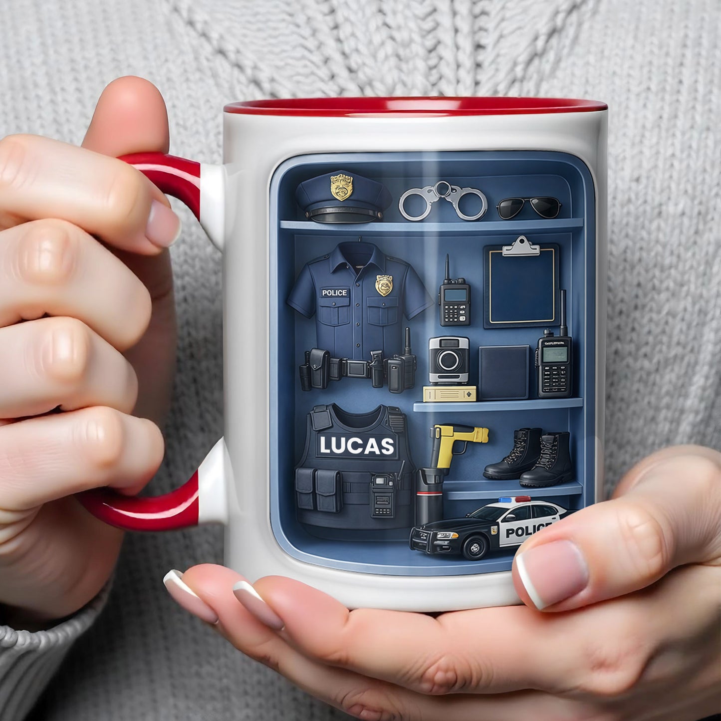 Police Officer Uniform And Gear With Patrol Car