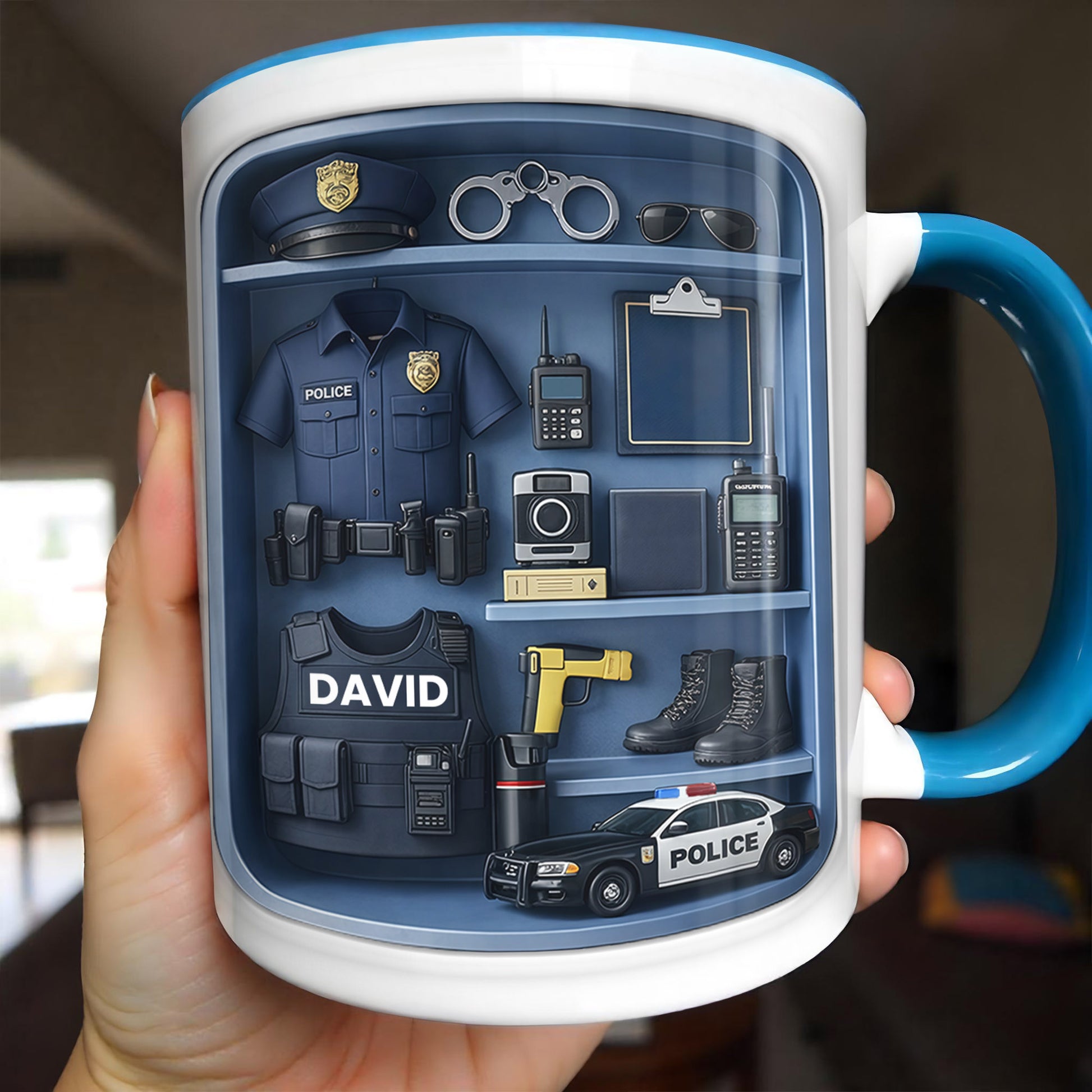 Police Officer Uniform And Gear With Patrol Car