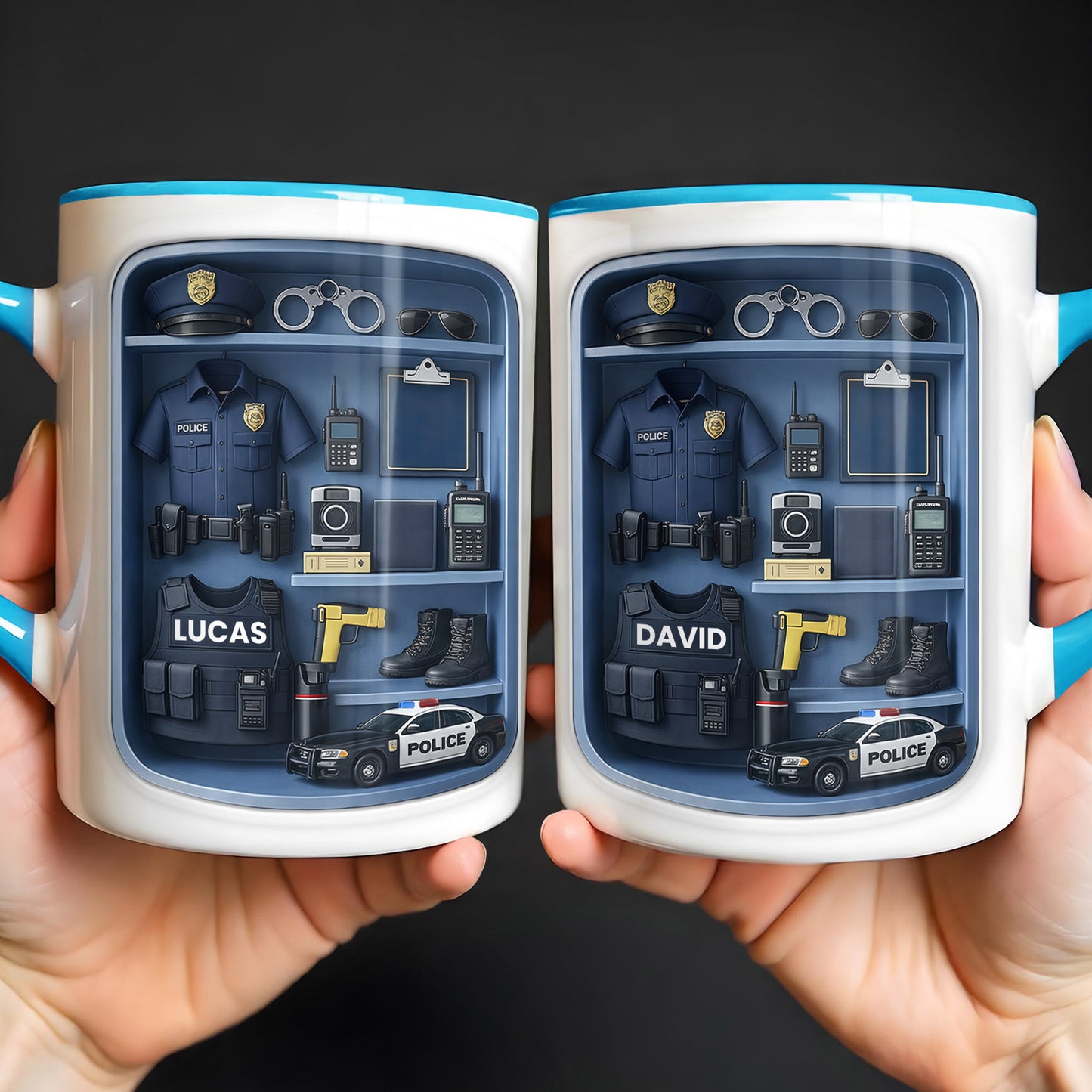 Police Officer Uniform And Gear With Patrol Car