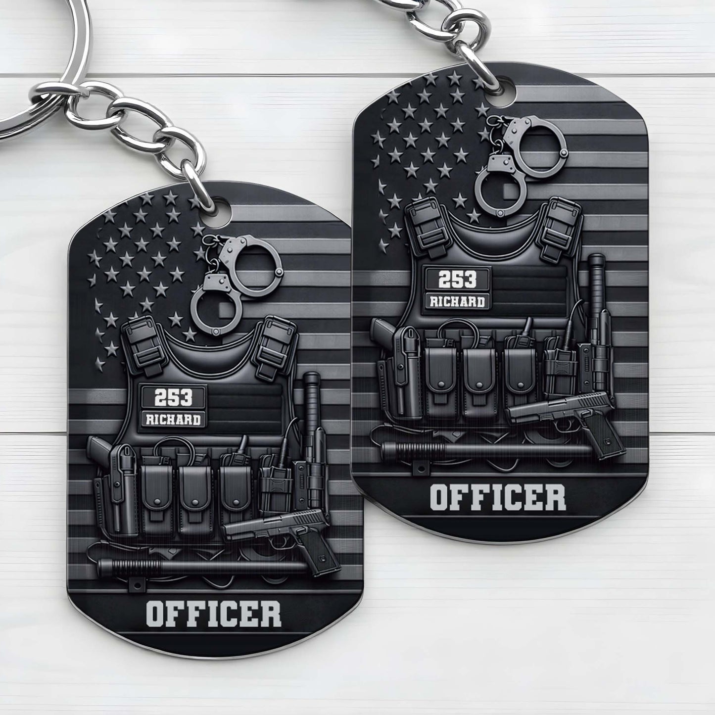Officer Tactical Police Vest And American Flag Dog Tag