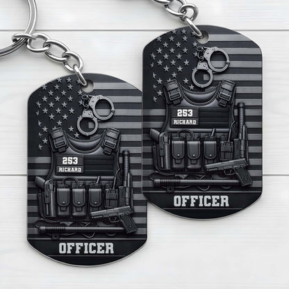 Officer Tactical Police Vest And American Flag Dog Tag