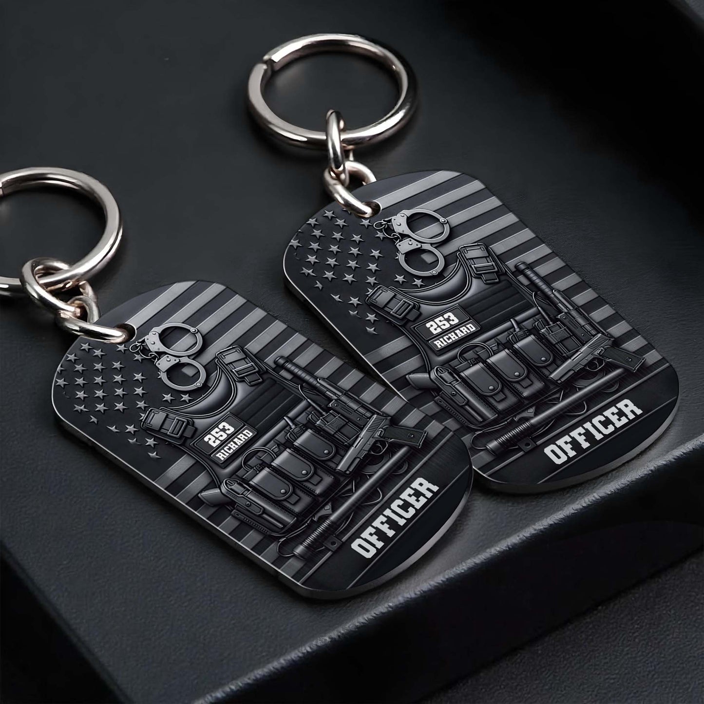 Officer Tactical Police Vest And American Flag Dog Tag