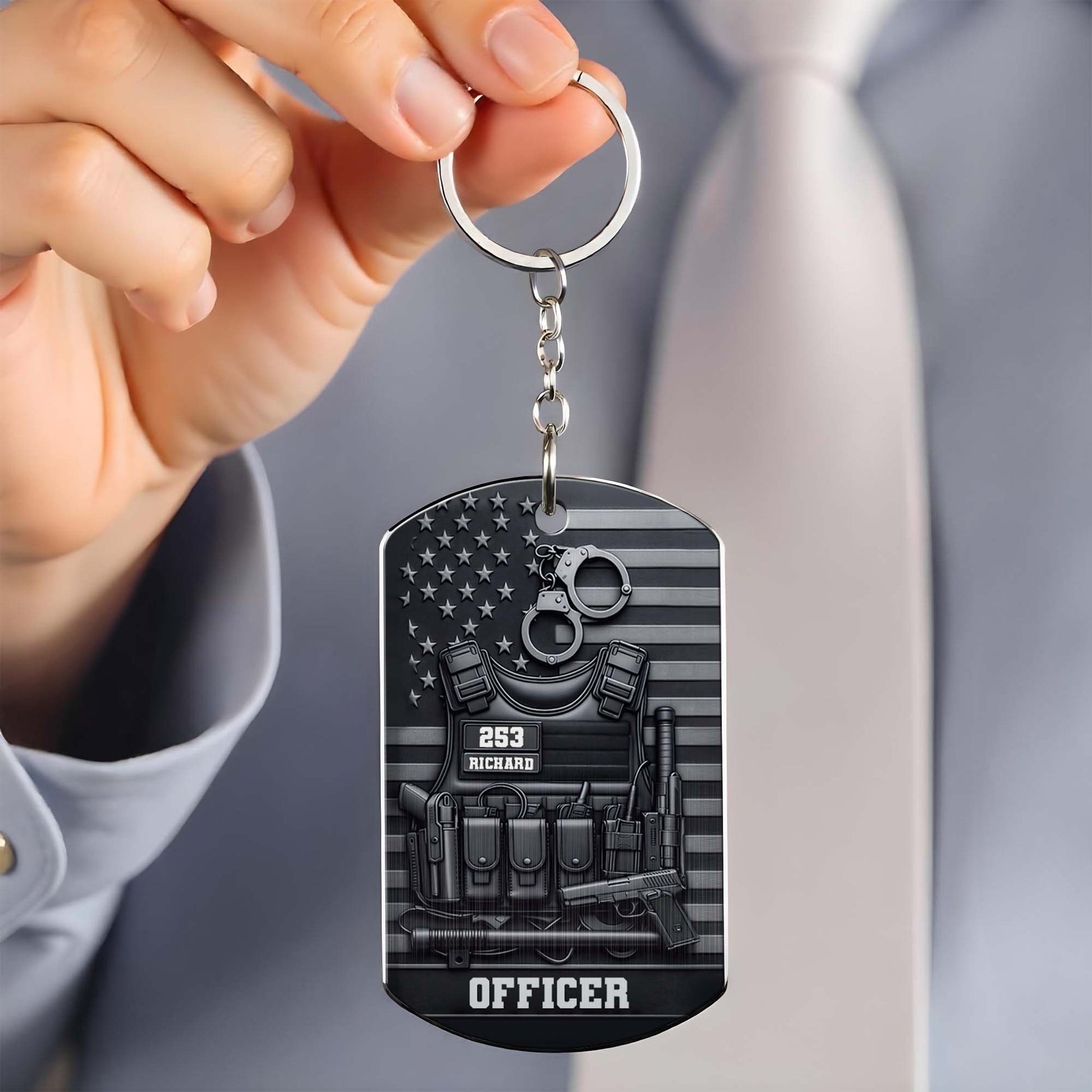 Officer Tactical Police Vest And American Flag Dog Tag