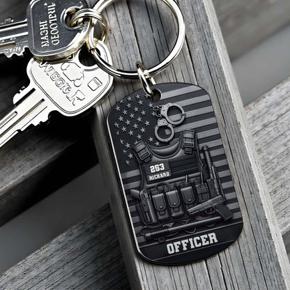 Officer Tactical Police Vest And American Flag Dog Tag