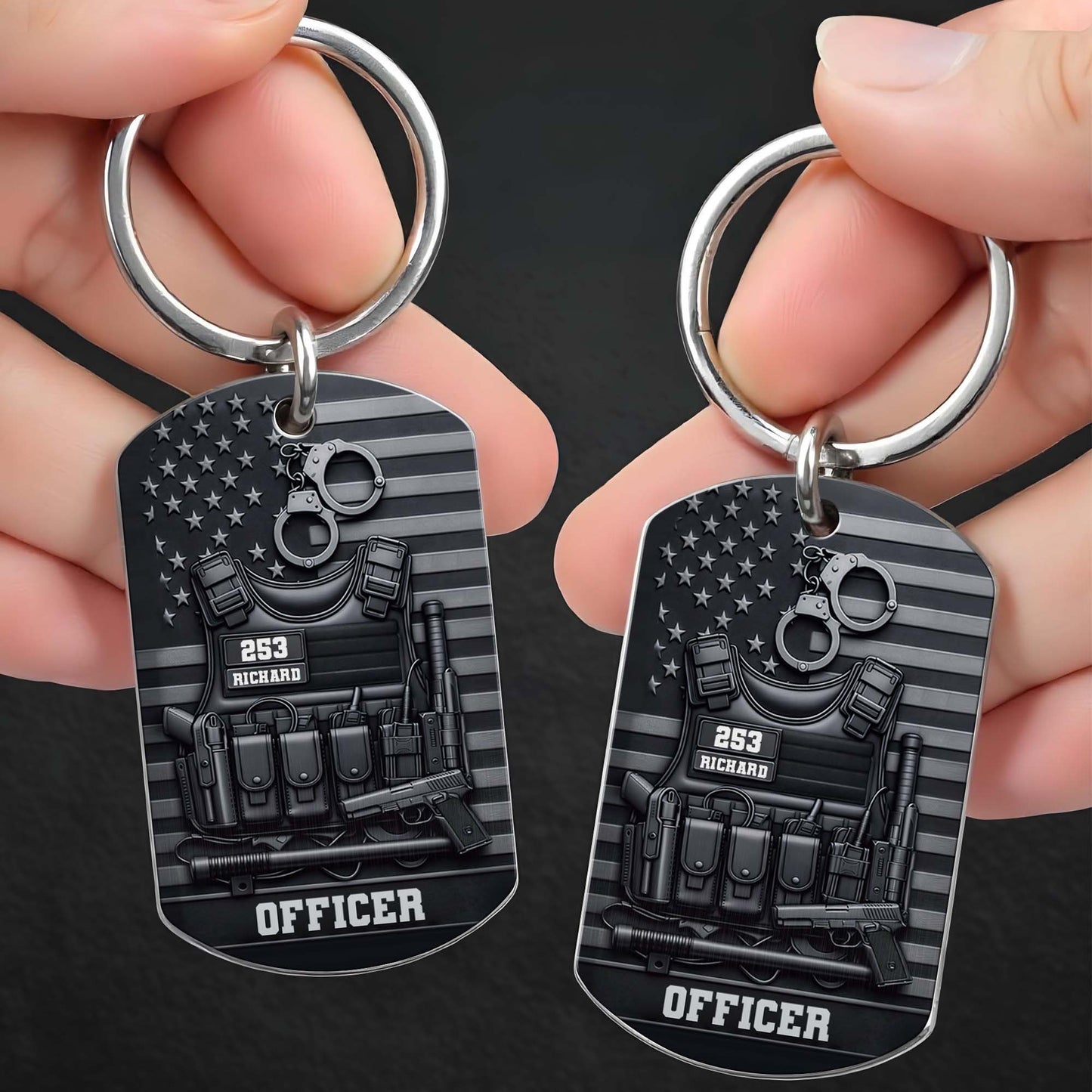 Officer Tactical Police Vest And American Flag Dog Tag