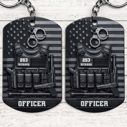 Officer Tactical Police Vest And American Flag Dog Tag