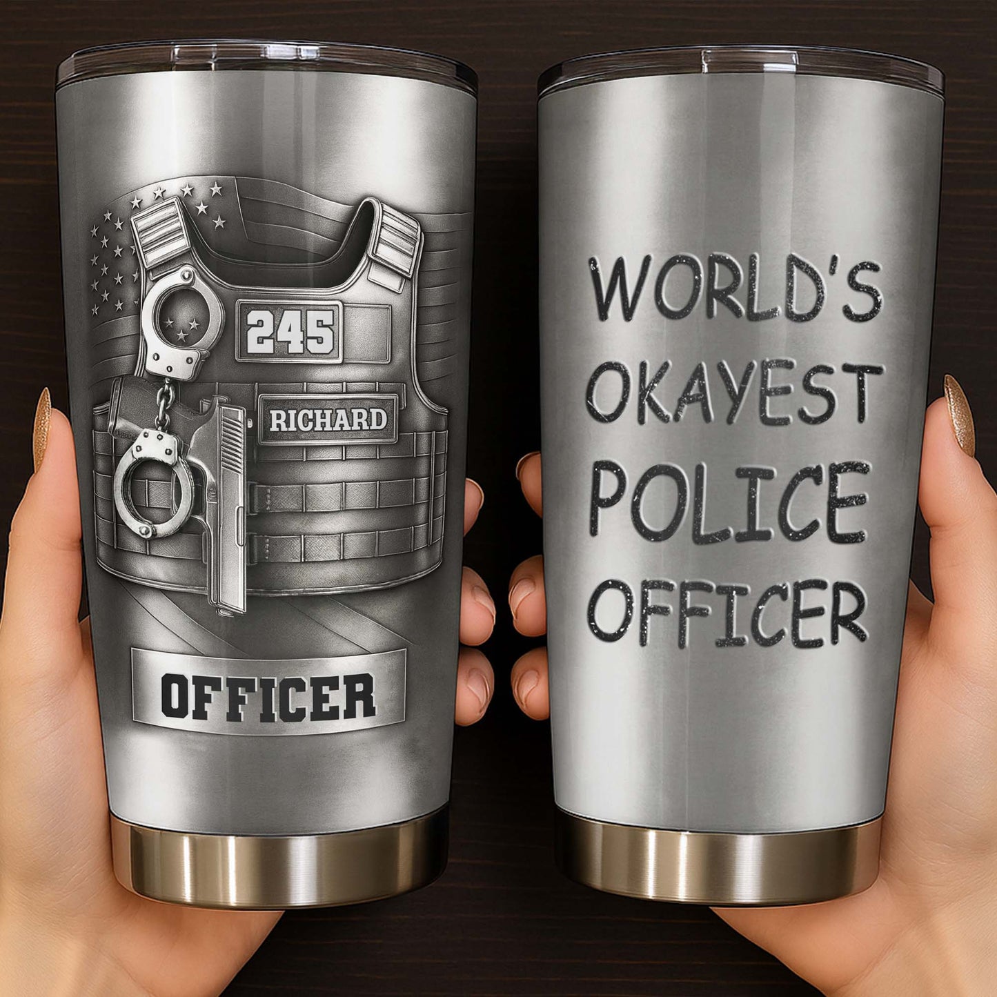 World's Okayest Police Officer, Police Vest Handcuff Gun