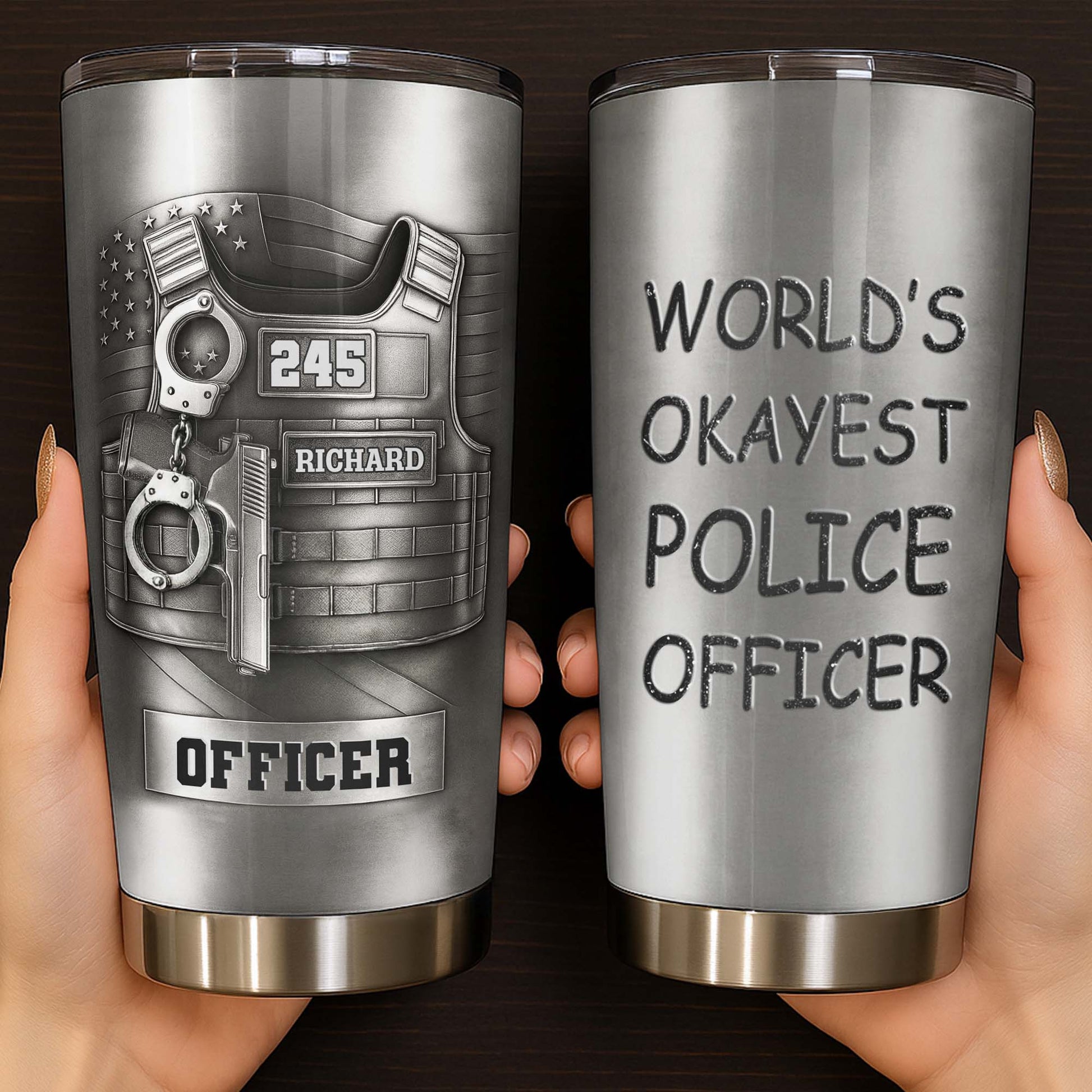 World's Okayest Police Officer, Police Vest Handcuff Gun