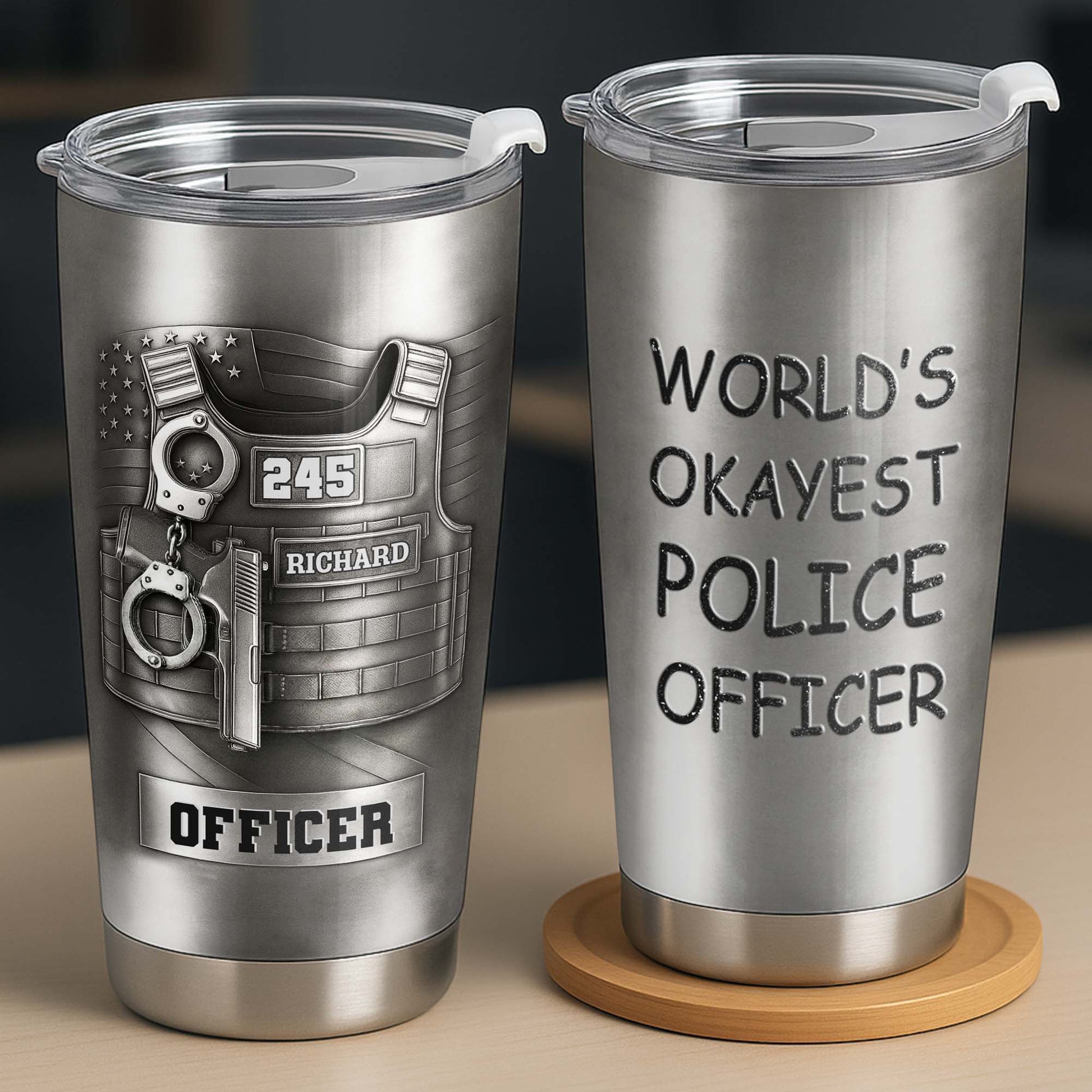 World's Okayest Police Officer, Police Vest Handcuff Gun