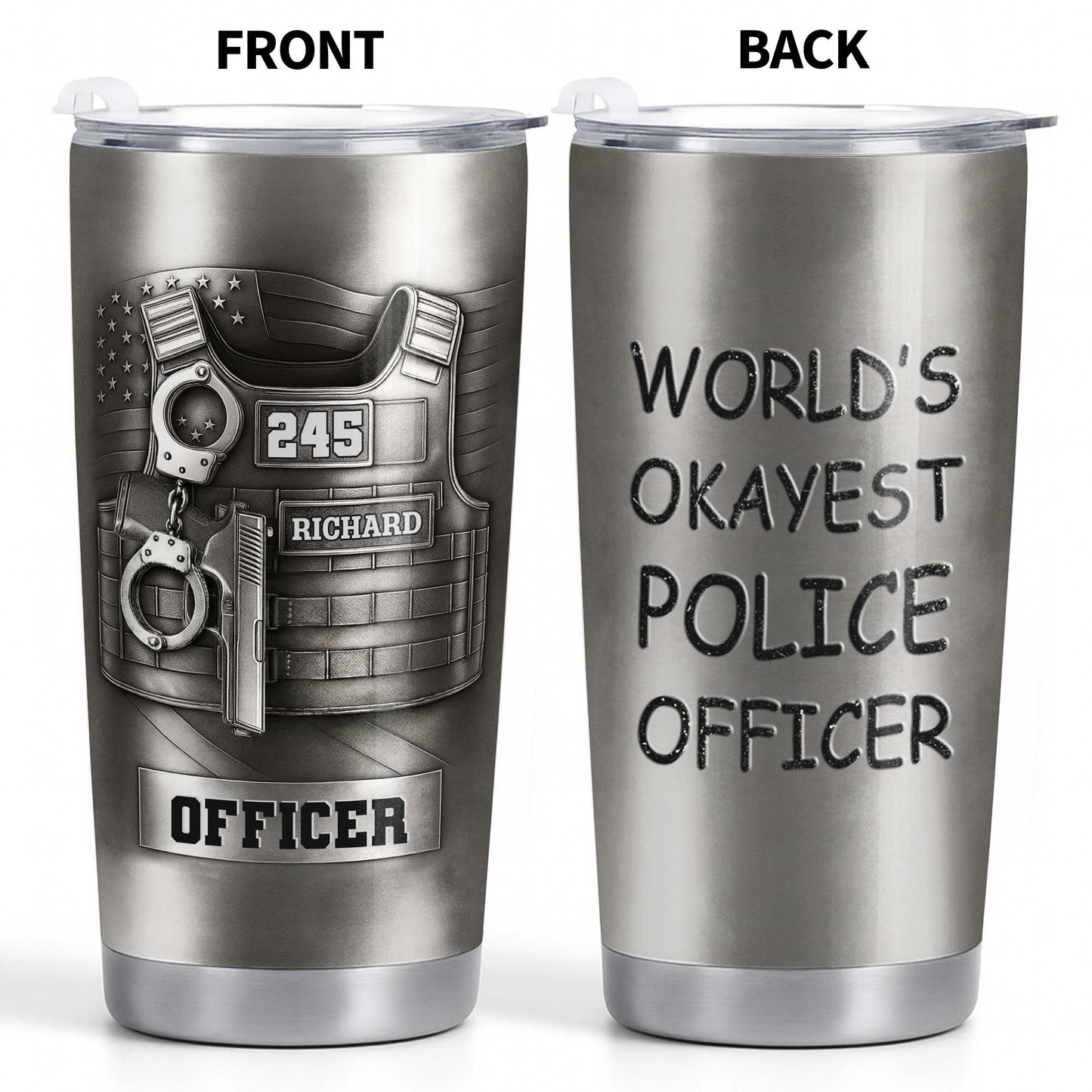 World's Okayest Police Officer, Police Vest Handcuff Gun