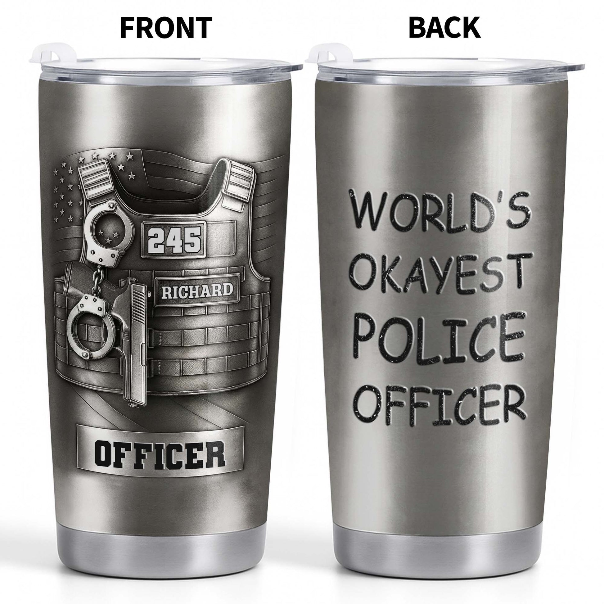 World's Okayest Police Officer, Police Vest Handcuff Gun