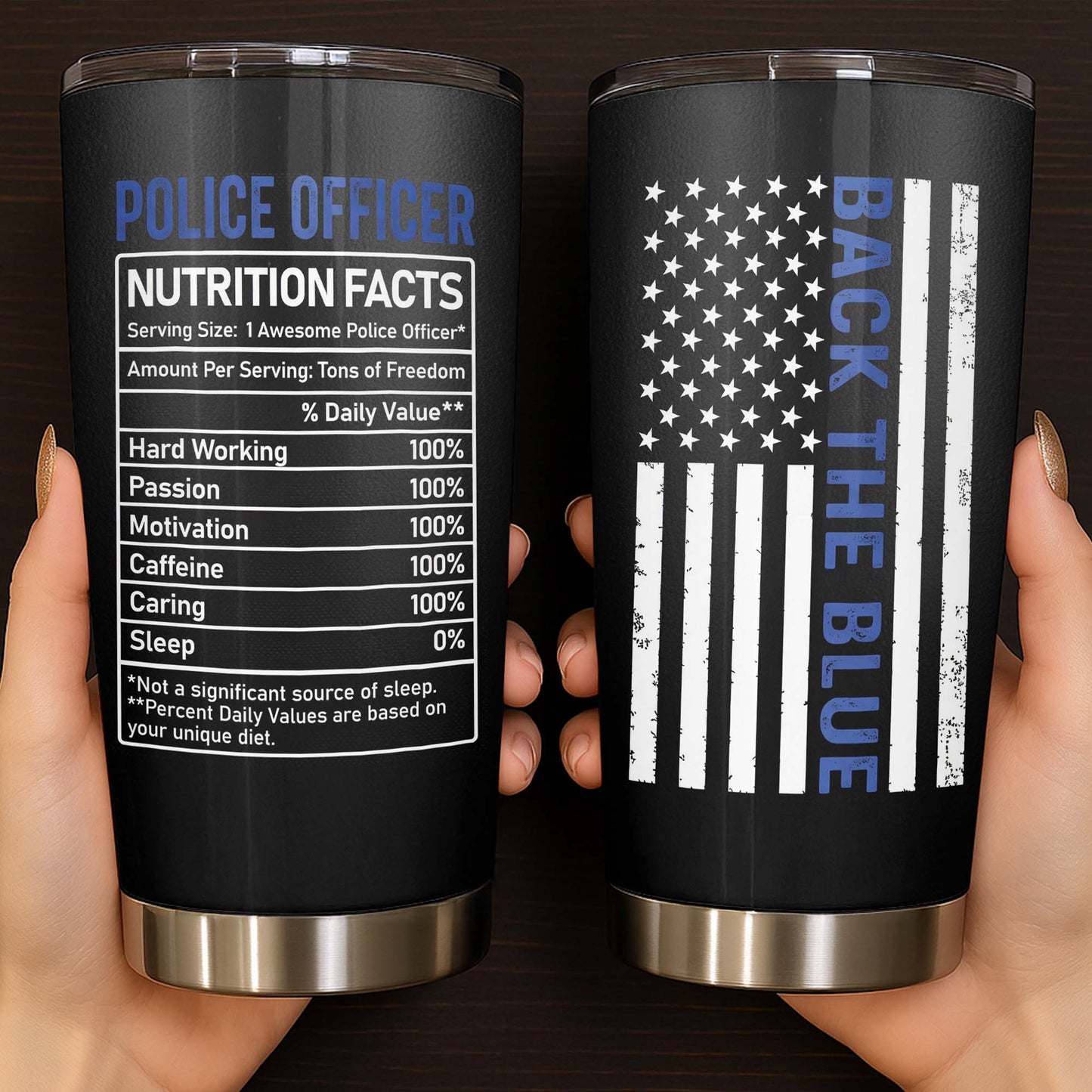 Police Officer Nutrition Facts, American Flag and Thin Blue Line