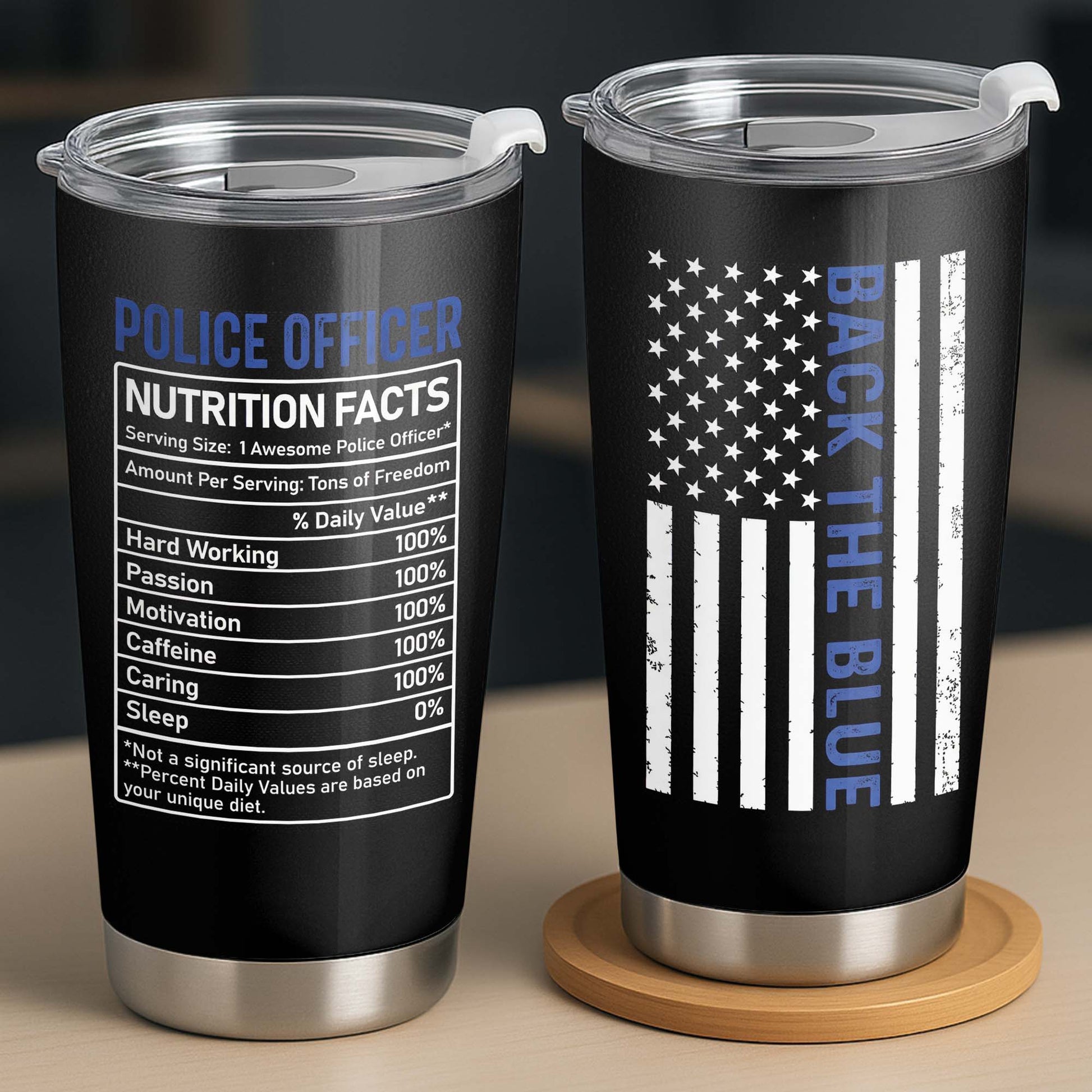 Police Officer Nutrition Facts, American Flag and Thin Blue Line
