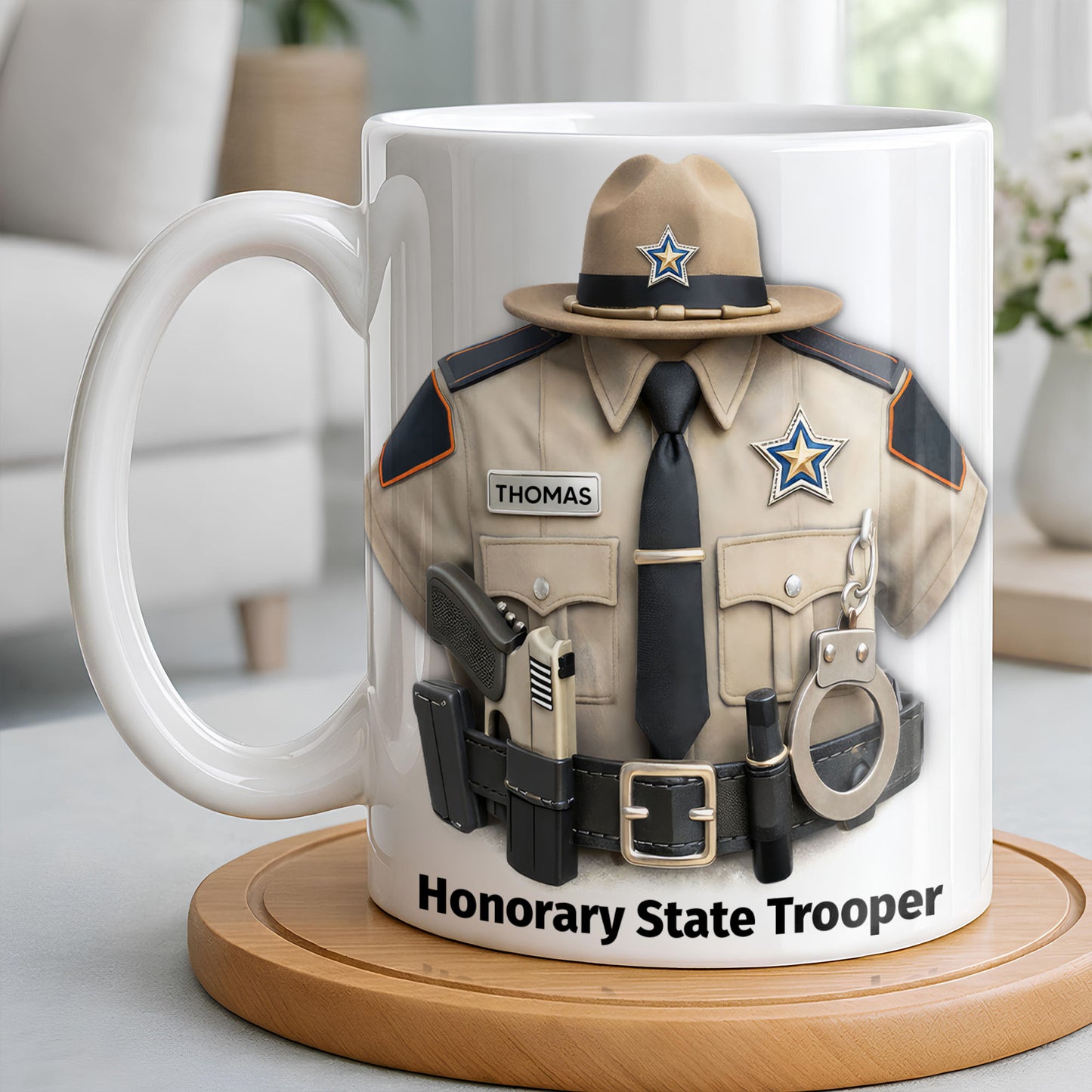 Honorary State Trooper Police Uniform Badge Handcuffs - Personalized Custom Coffee Mug - OFC053_MG