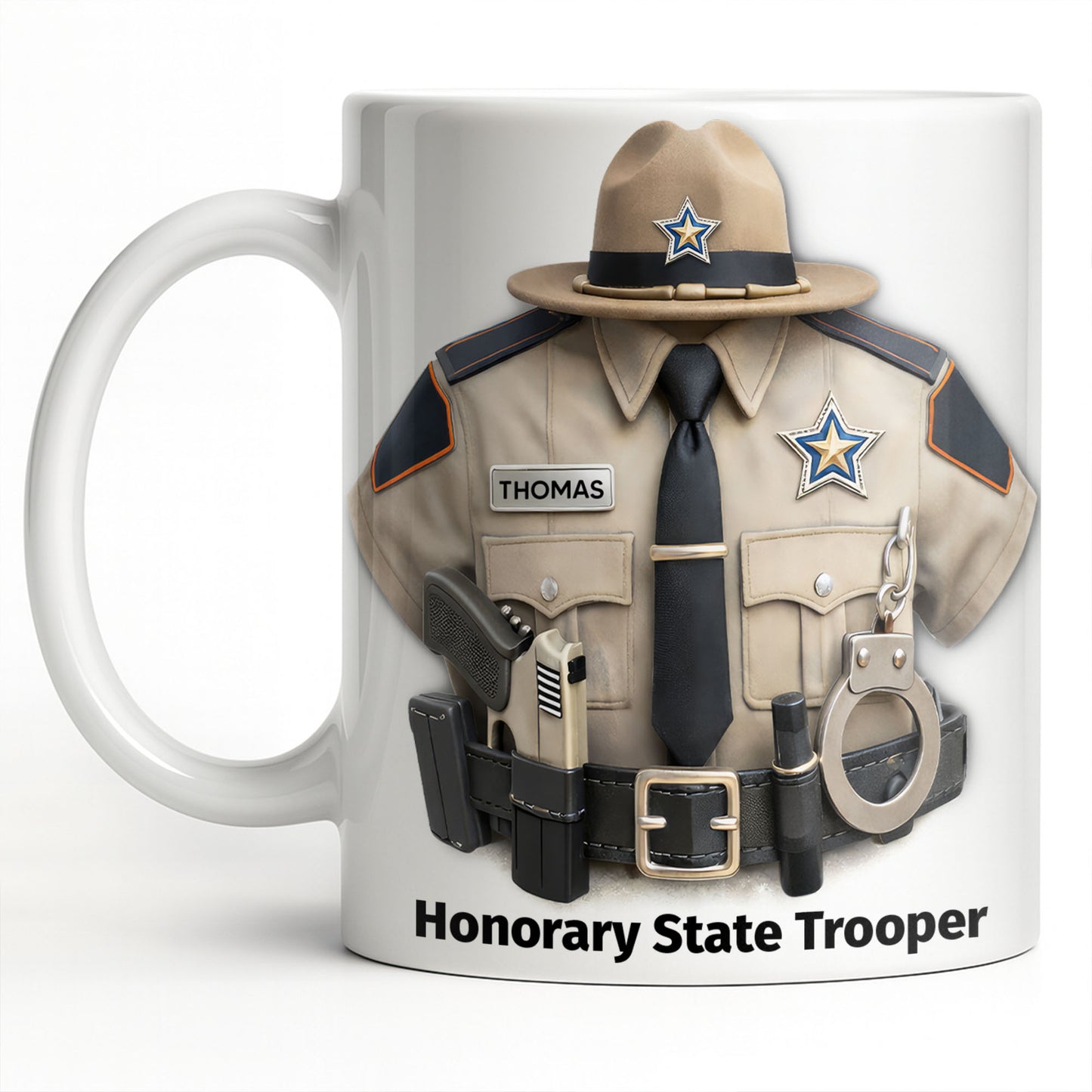 Honorary State Trooper Police Uniform Badge Handcuffs - Personalized Custom Coffee Mug - OFC053_MG