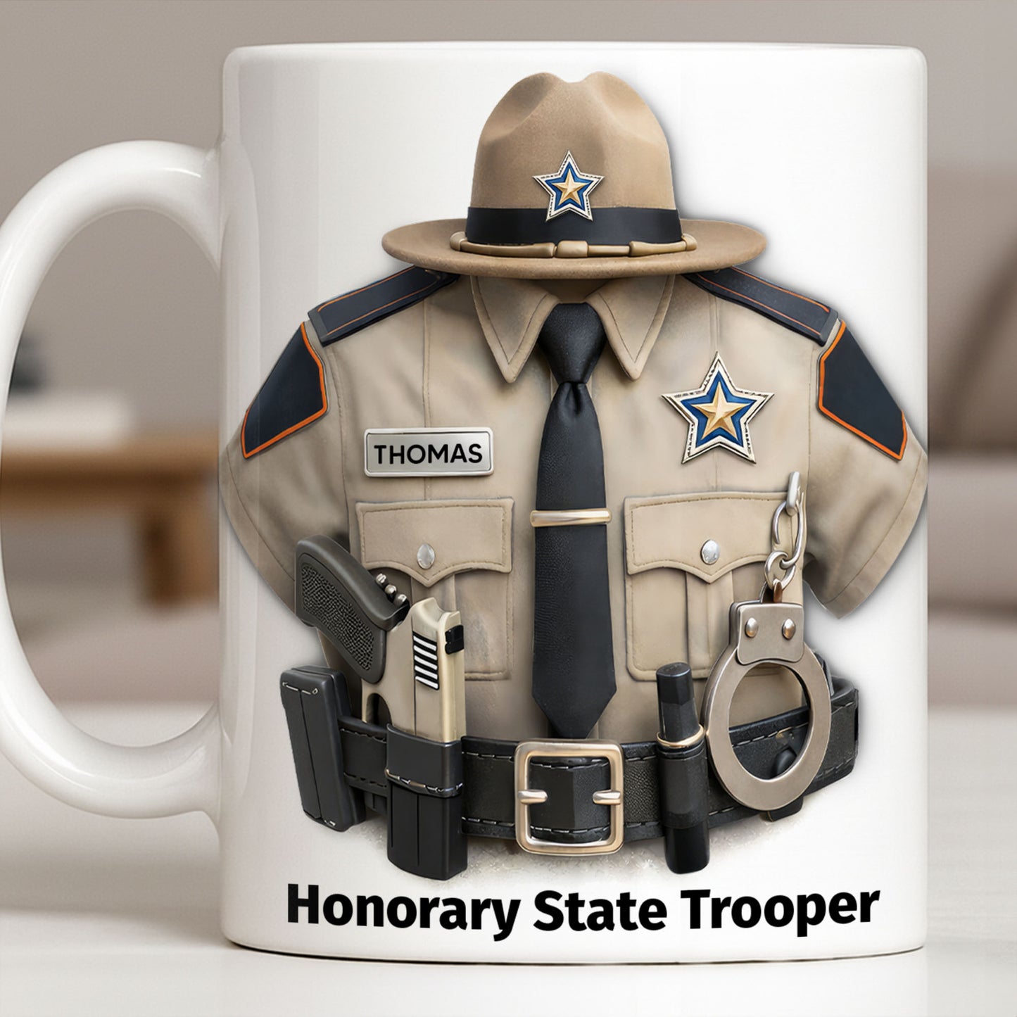 Honorary State Trooper Police Uniform Badge Handcuffs - Personalized Custom Coffee Mug - OFC053_MG