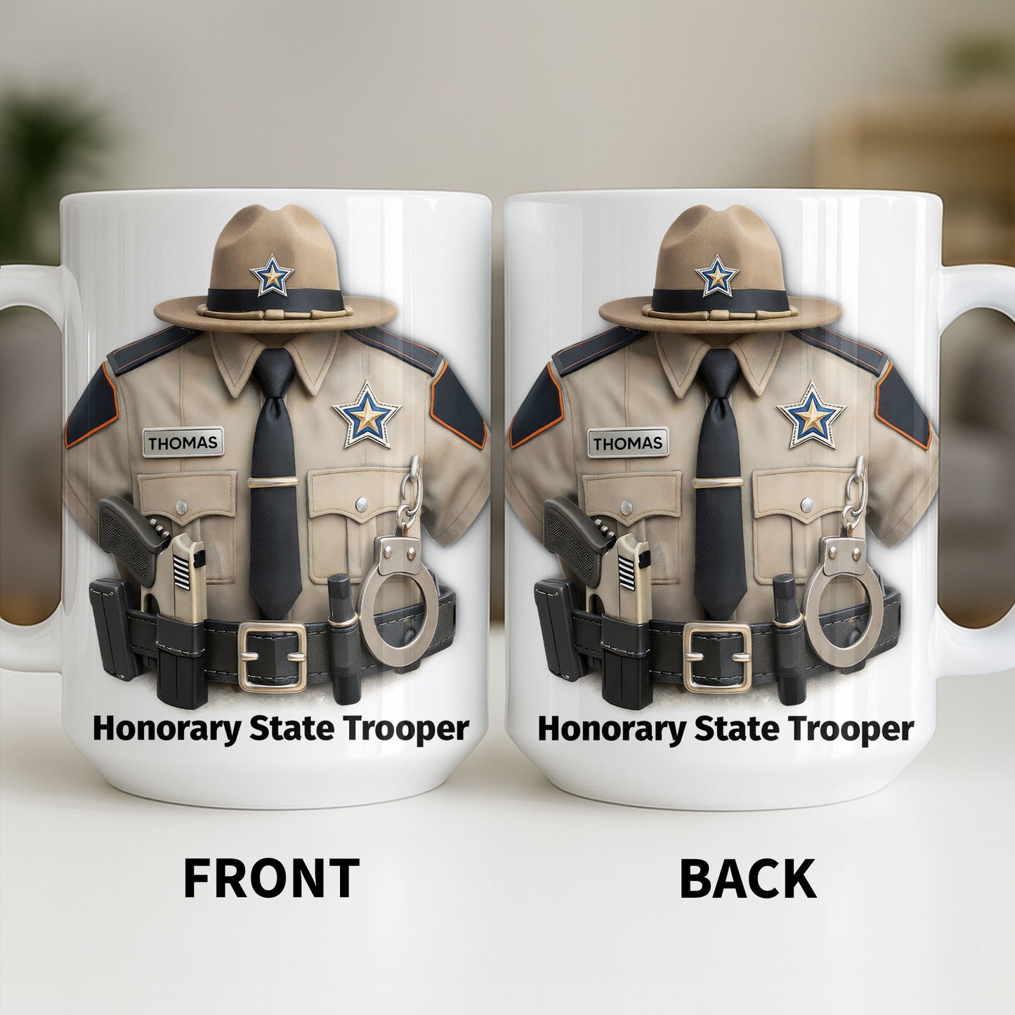 Honorary State Trooper Police Uniform Badge Handcuffs - Personalized Custom Coffee Mug - OFC053_MG