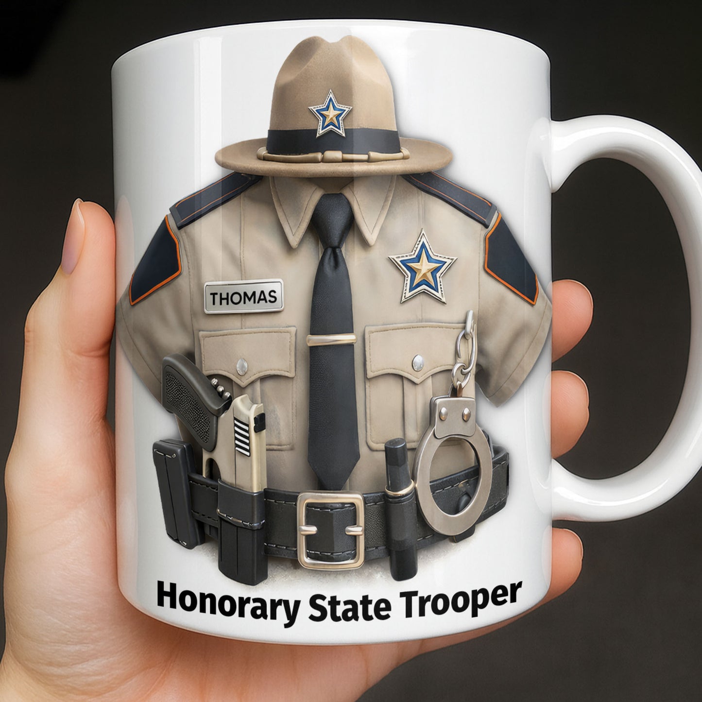 Honorary State Trooper Police Uniform Badge Handcuffs - Personalized Custom Coffee Mug - OFC053_MG