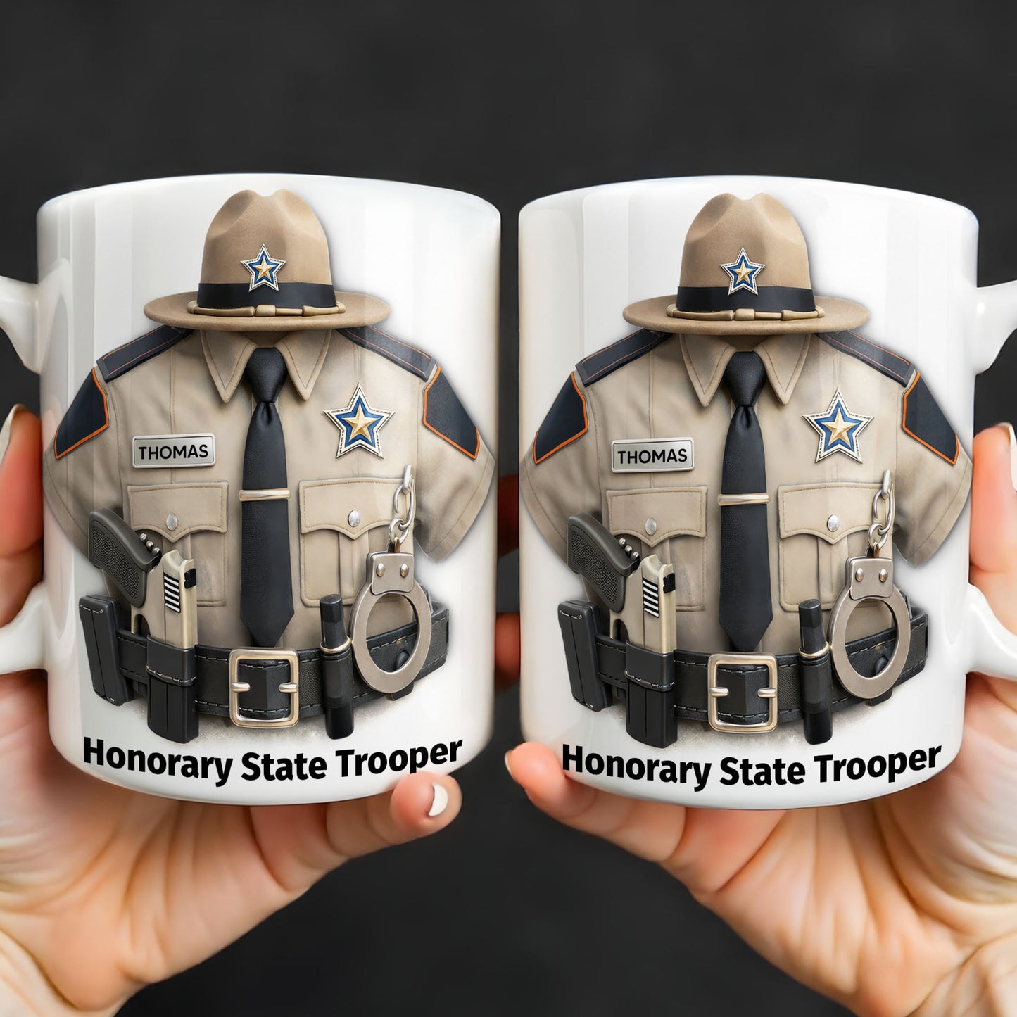 Honorary State Trooper Police Uniform Badge Handcuffs - Personalized Custom Coffee Mug - OFC053_MG