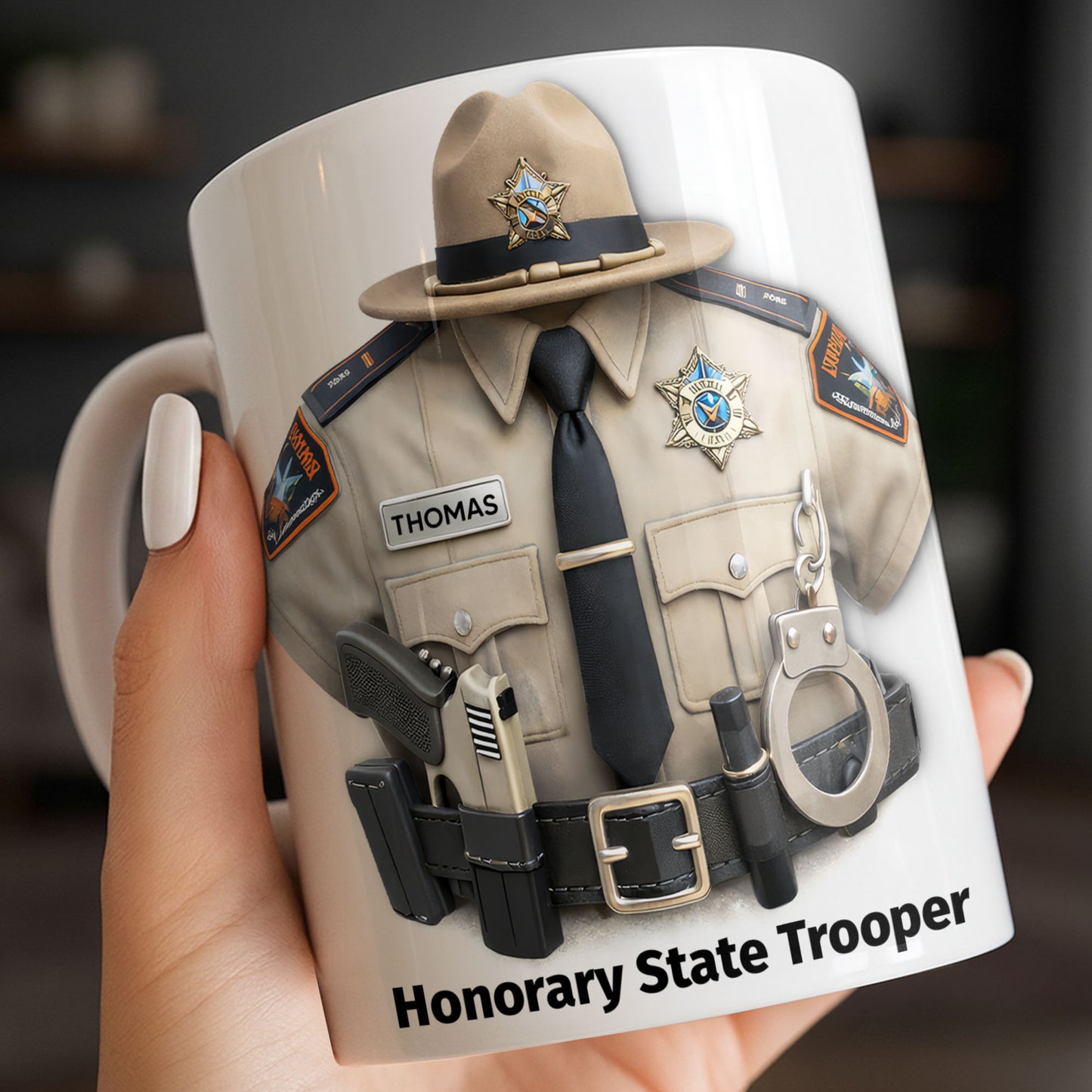 Honorary State Trooper Police Uniform Badge Handcuffs - Personalized Custom Coffee Mug - OFC053_MG