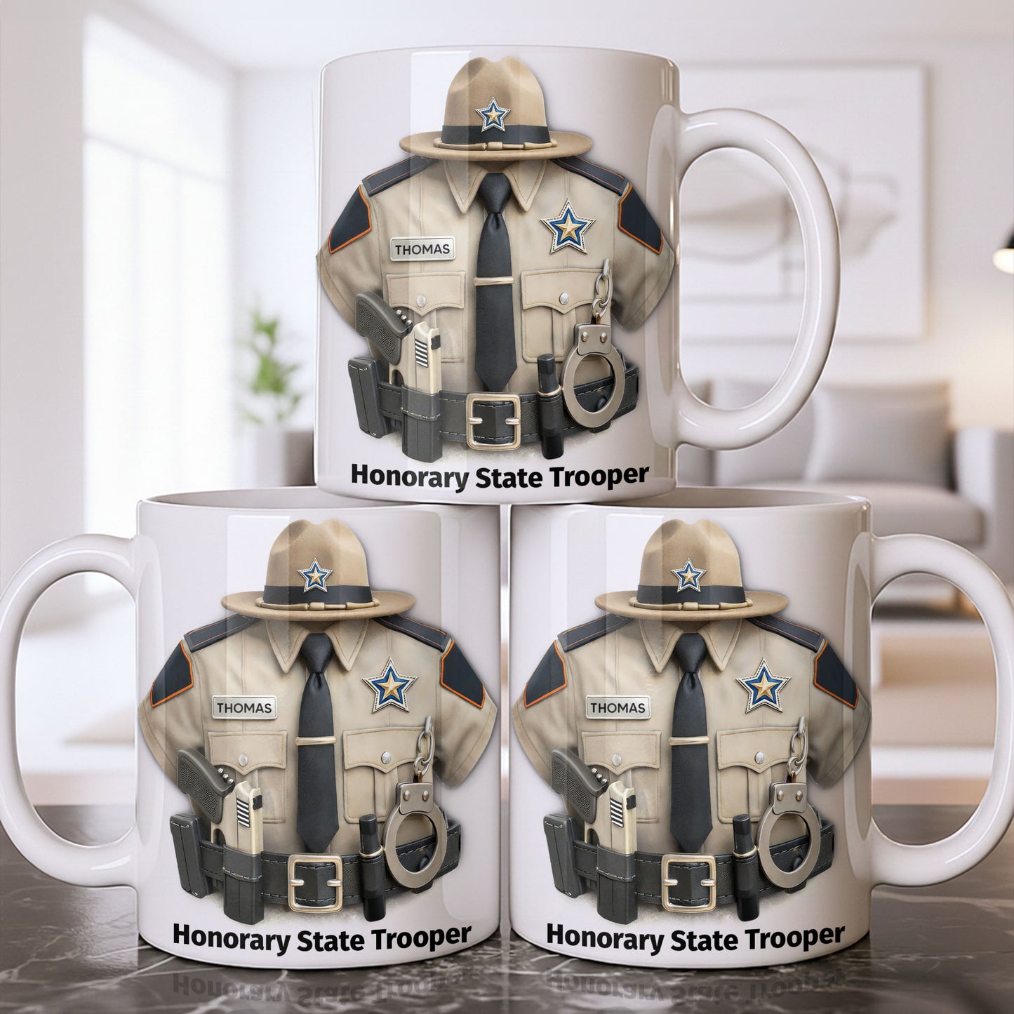 Honorary State Trooper Police Uniform Badge Handcuffs - Personalized Custom Coffee Mug - OFC053_MG