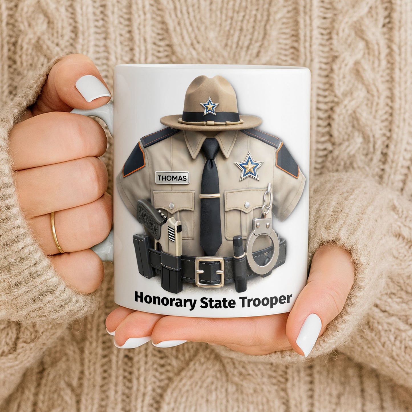Honorary State Trooper Police Uniform Badge Handcuffs - Personalized Custom Coffee Mug - OFC053_MG