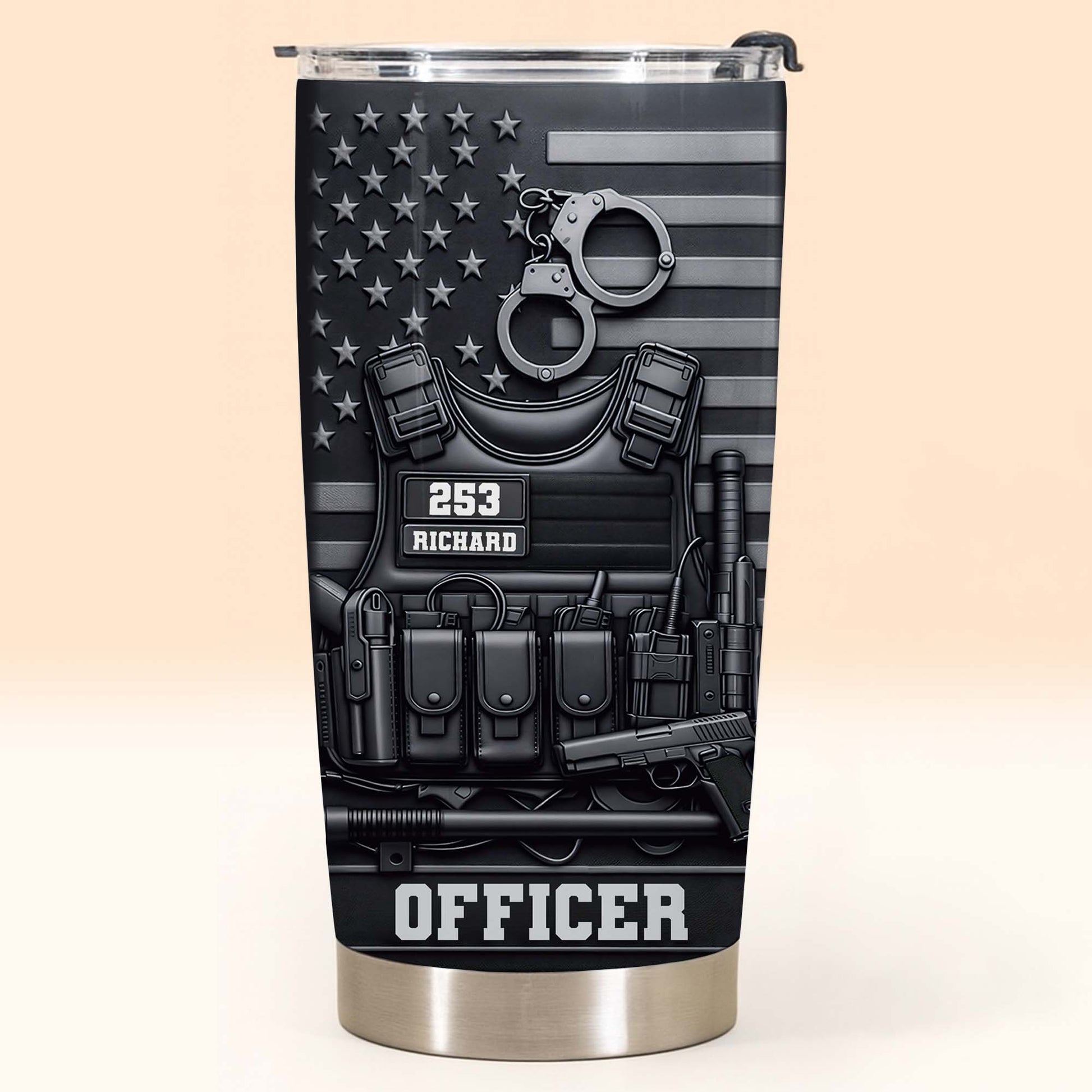 Officer Tactical Vest With American Flag And Handcuffs Design