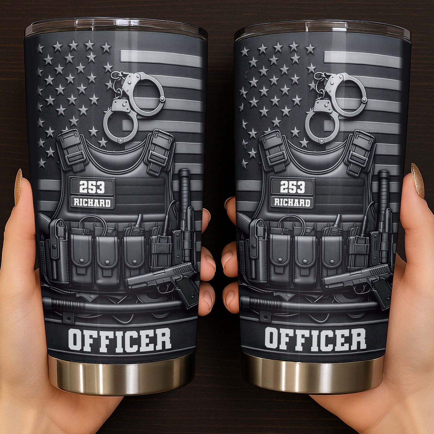 Officer Tactical Vest With American Flag And Handcuffs Design