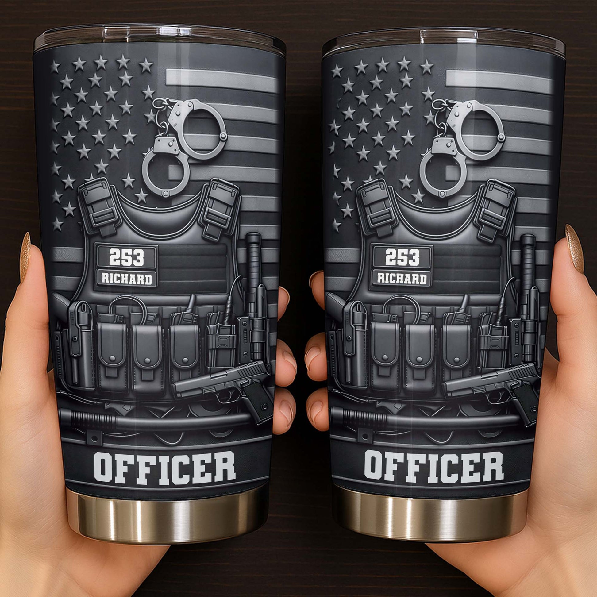 Officer Tactical Vest With American Flag And Handcuffs Design