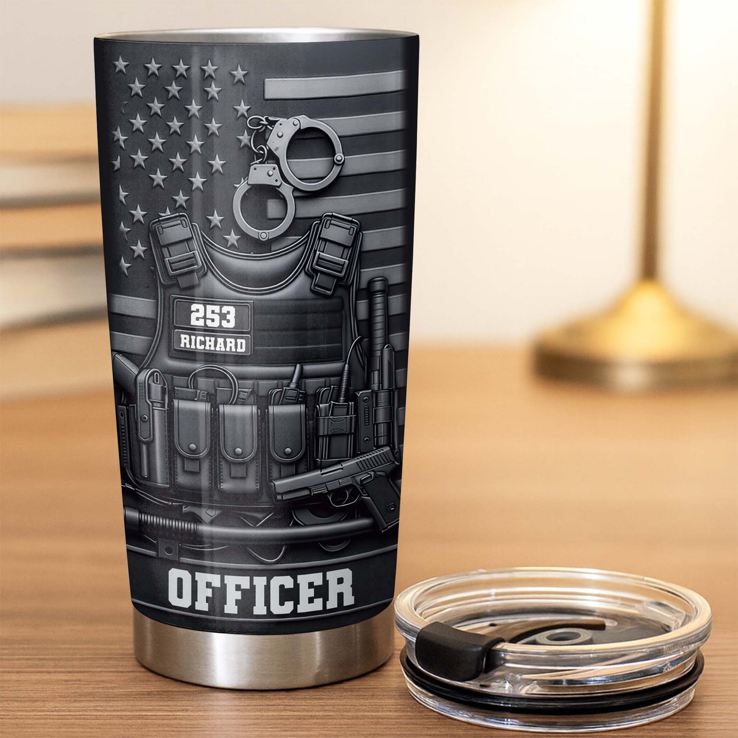 Officer Tactical Vest With American Flag And Handcuffs Design