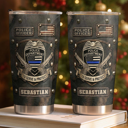 To Serve and Protect Police Officer Badge With American Flag And Guns