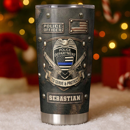 To Serve and Protect Police Officer Badge With American Flag And Guns