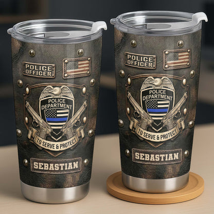 To Serve and Protect Police Officer Badge With American Flag And Guns