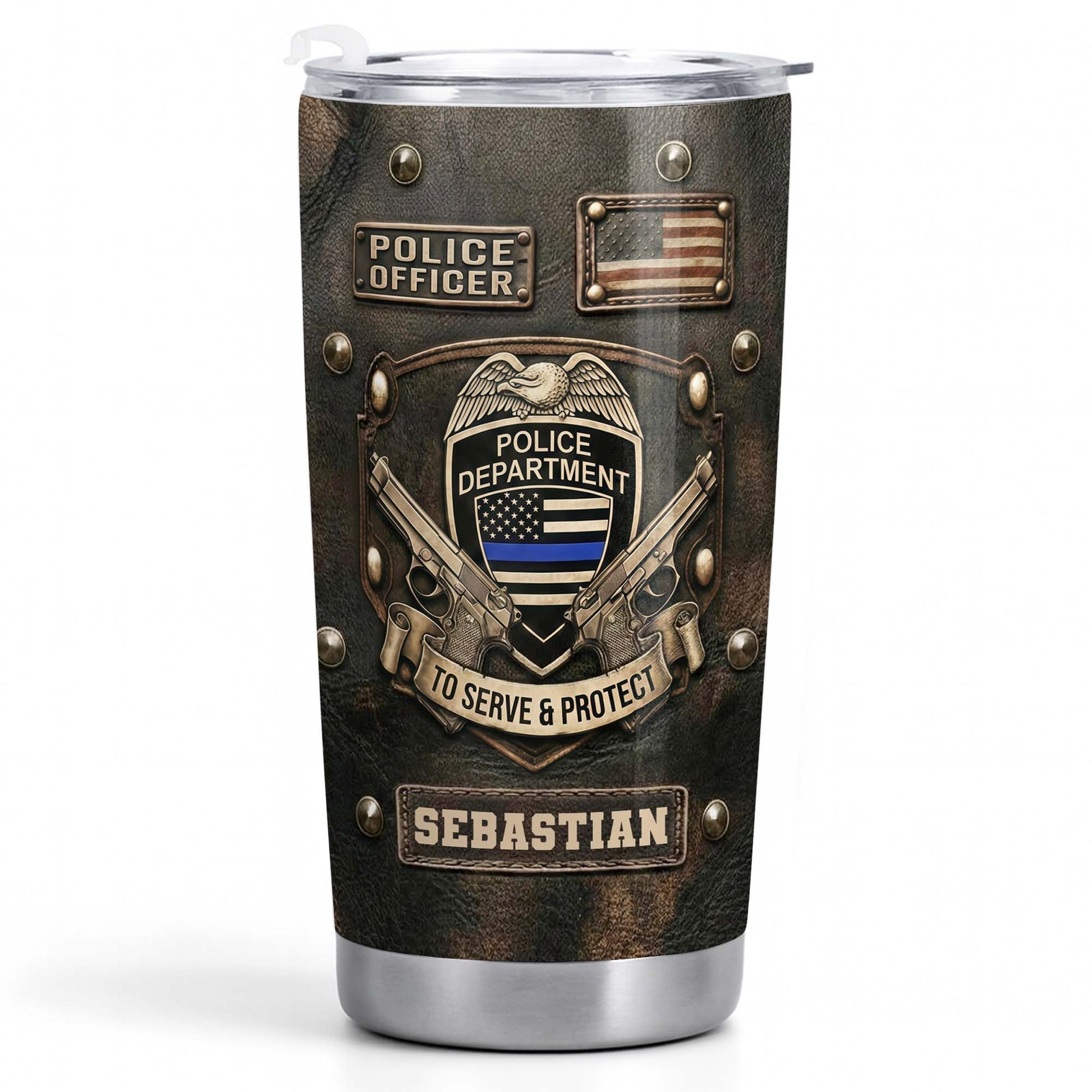 To Serve and Protect Police Officer Badge With American Flag And Guns