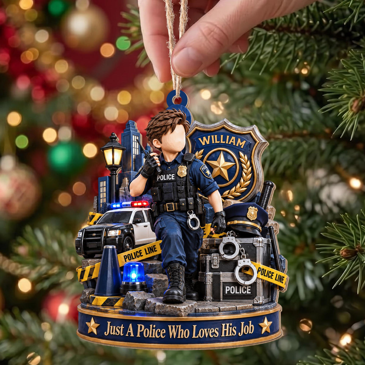 Just A Police Who Loves His Job Officer And Police Car - Personalized Custom Wood Ornament, Custom Shaped - OFC100_WDO