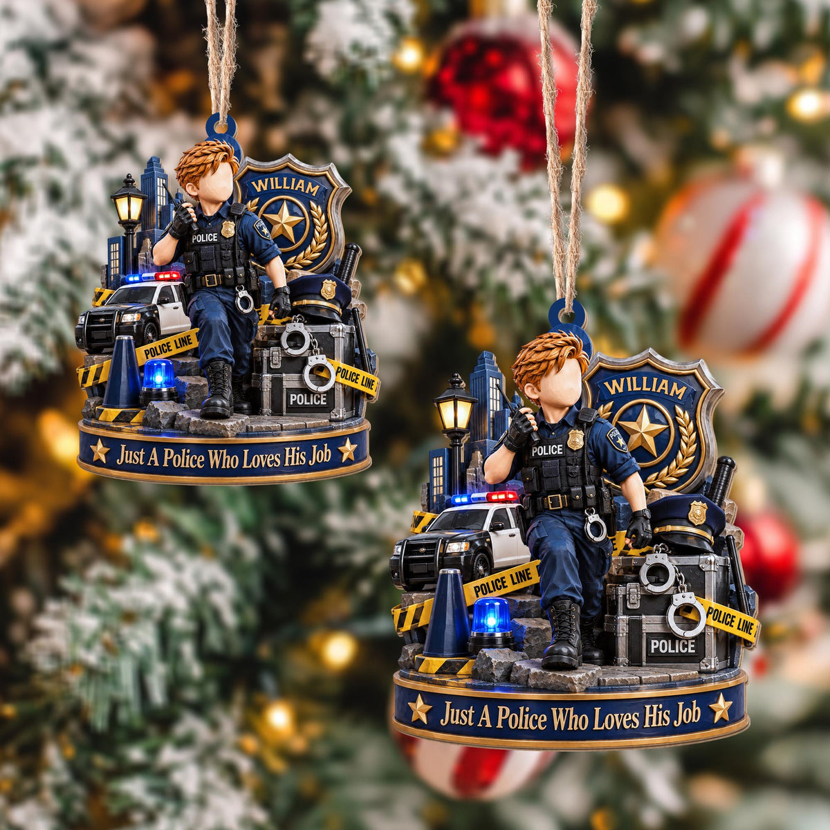 Just A Police Who Loves His Job Officer And Police Car - Personalized Custom Wood Ornament, Custom Shaped - OFC100_WDO