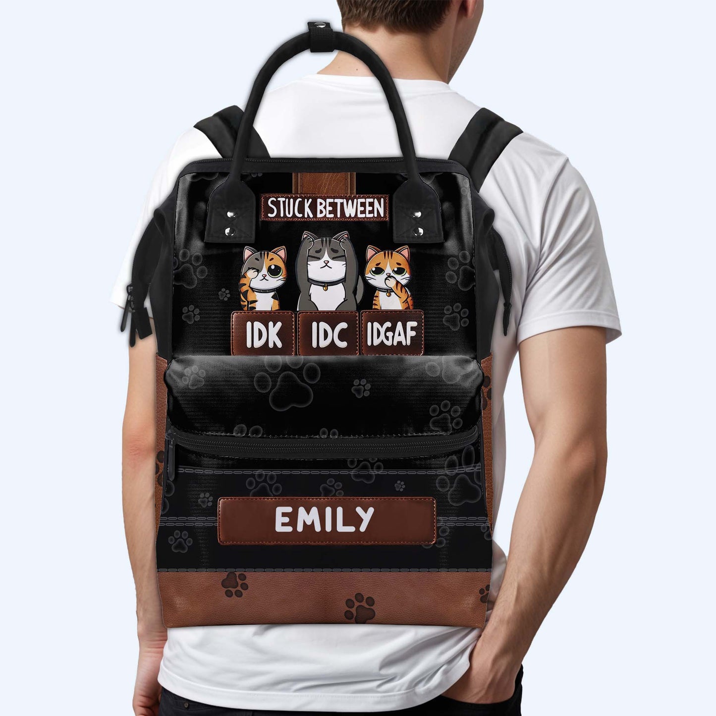 Stuck Between IDK, IDC & IDGAF - Personalized Custom Duckbilled Travel Backpack - PET001_DKB