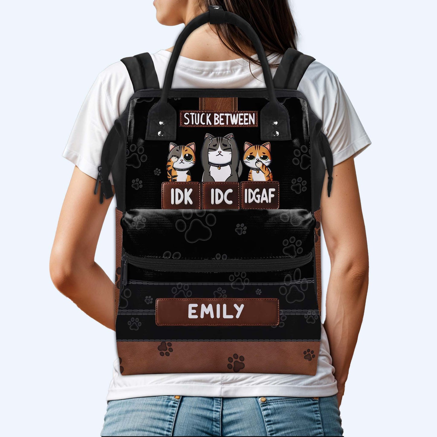 Stuck Between IDK, IDC & IDGAF - Personalized Custom Duckbilled Travel Backpack - PET001_DKB