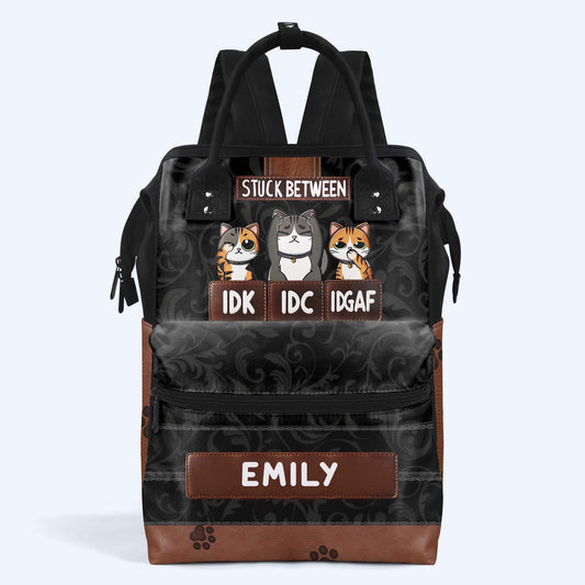 Stuck Between IDK, IDC & IDGAF - Personalized Custom Duckbilled Travel Backpack - PET001_DKB