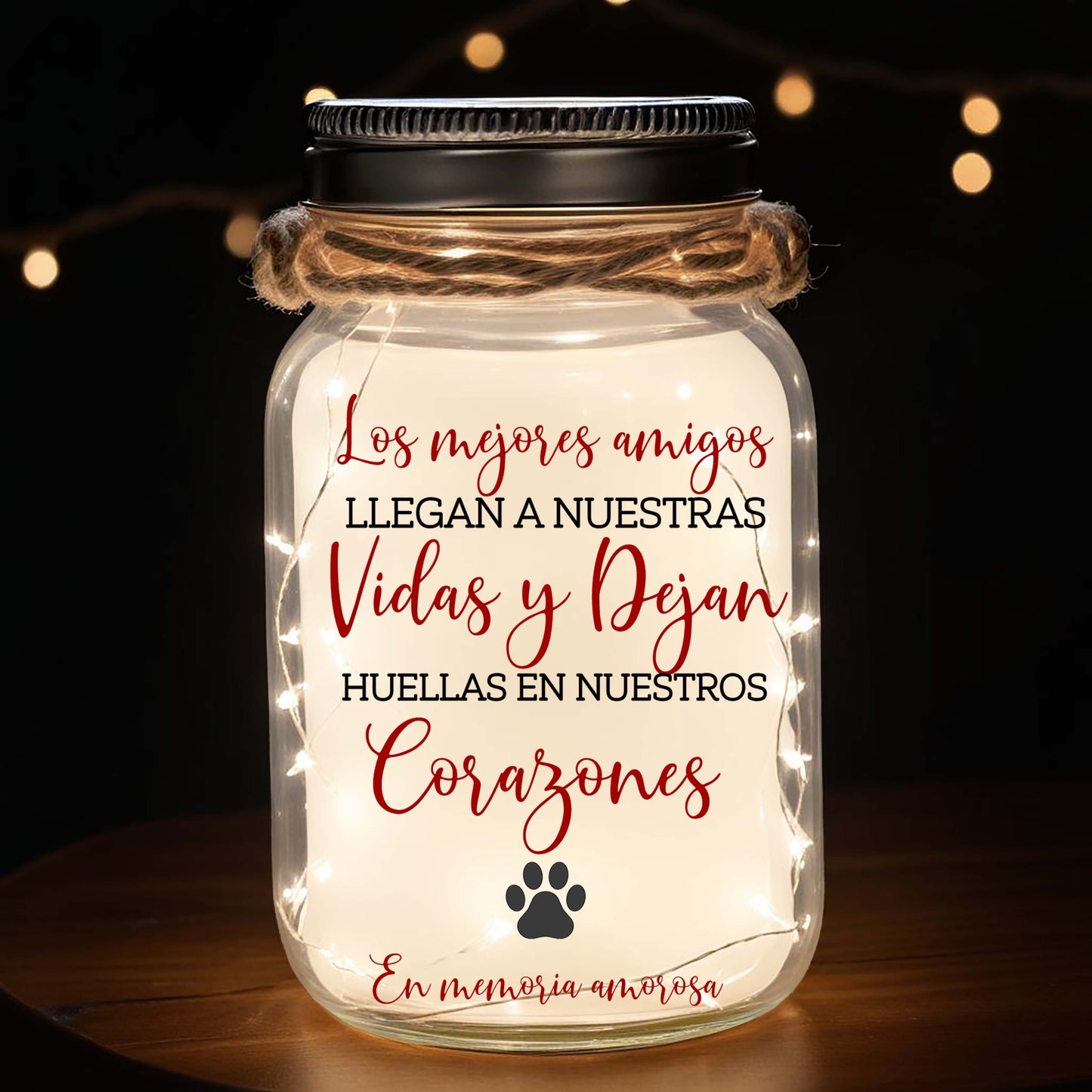 Huellas En Nuestros Corazones  - Personalized Custom Mason Jar Light - PET012_JARL