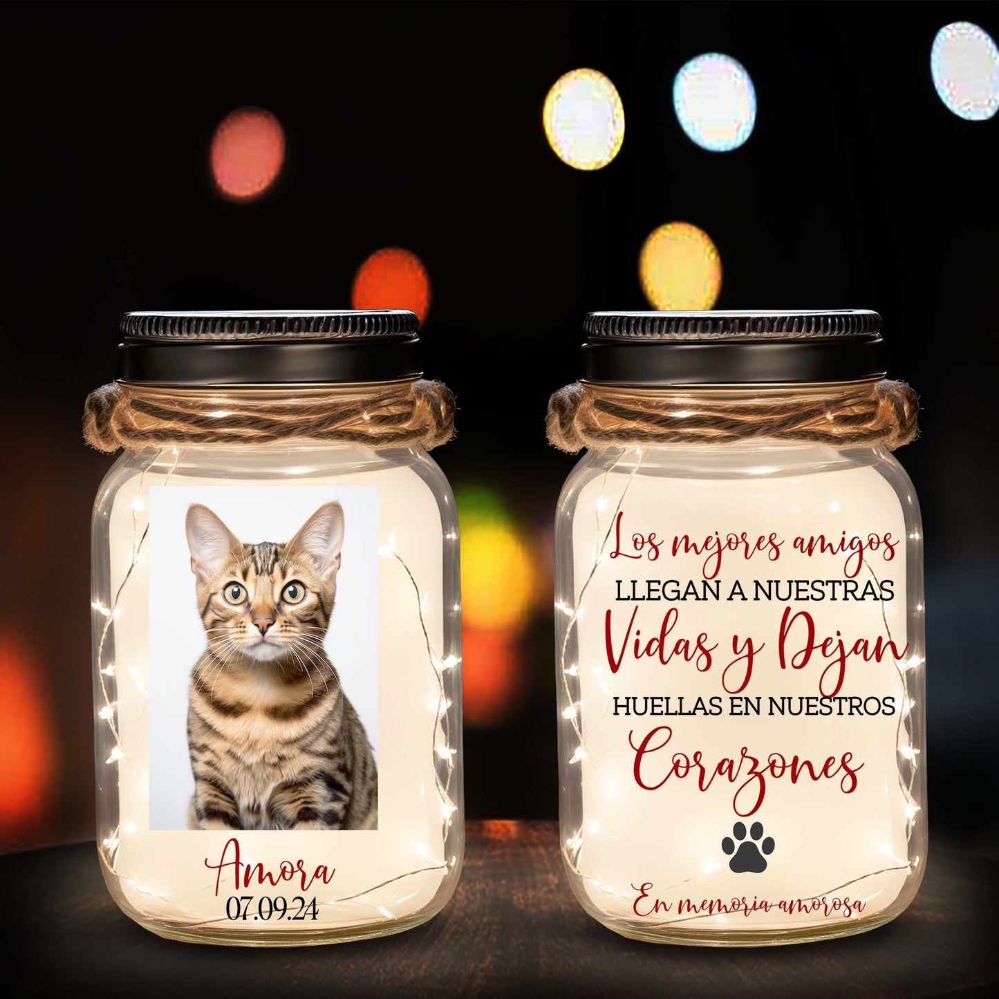 Huellas En Nuestros Corazones  - Personalized Custom Mason Jar Light - PET012_JARL